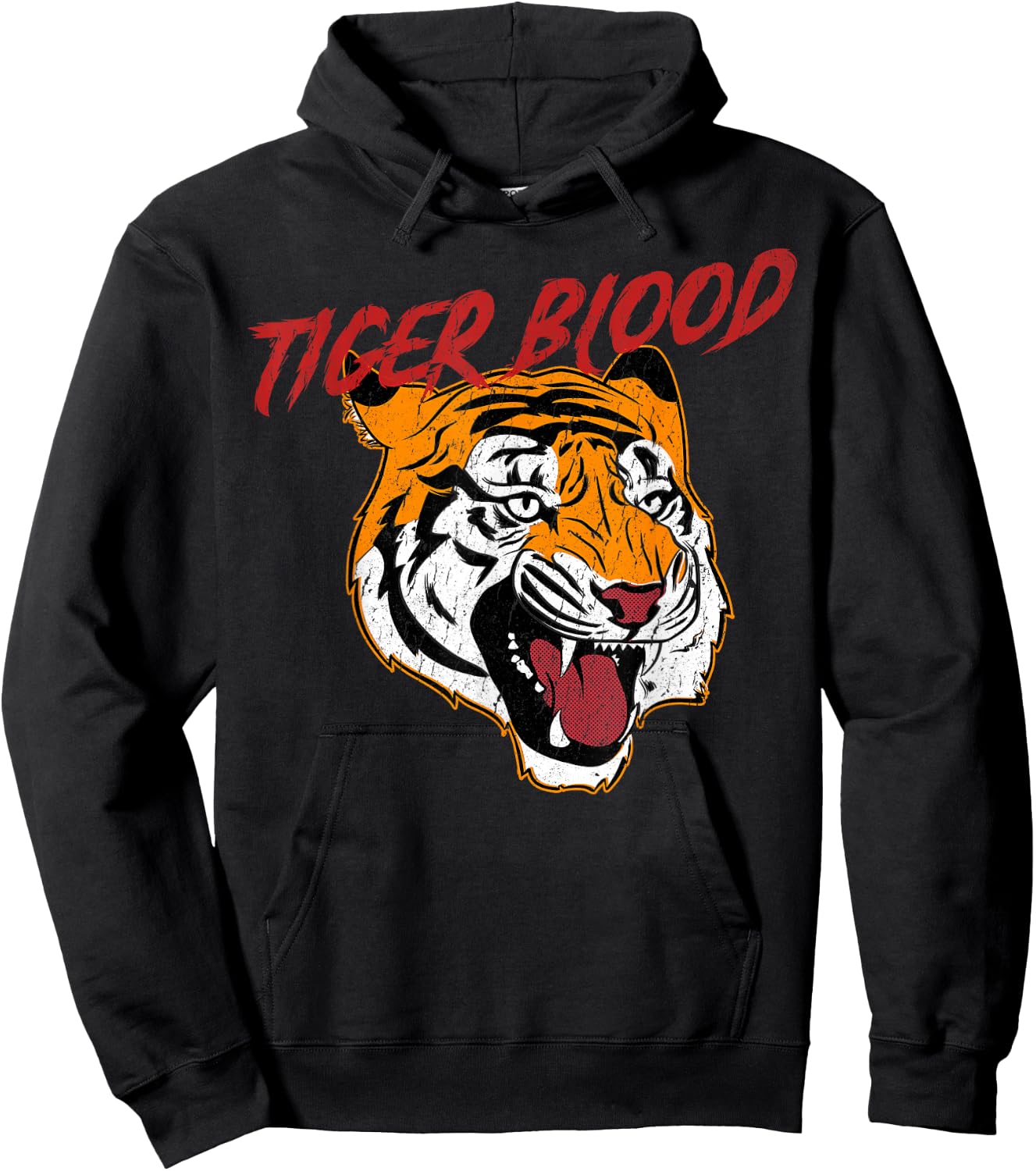 Tiger Blood Distressed Roaring Tiger Graphic Hoodie - Hoodie | Black