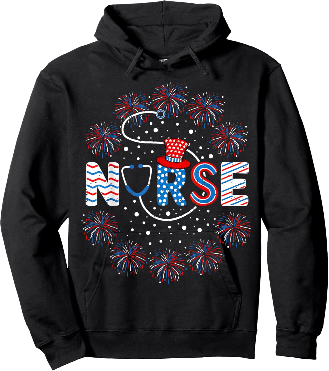 4th of July Nurse American Flag Fourth Of July Nurse Hoodie - Hoodie | Black