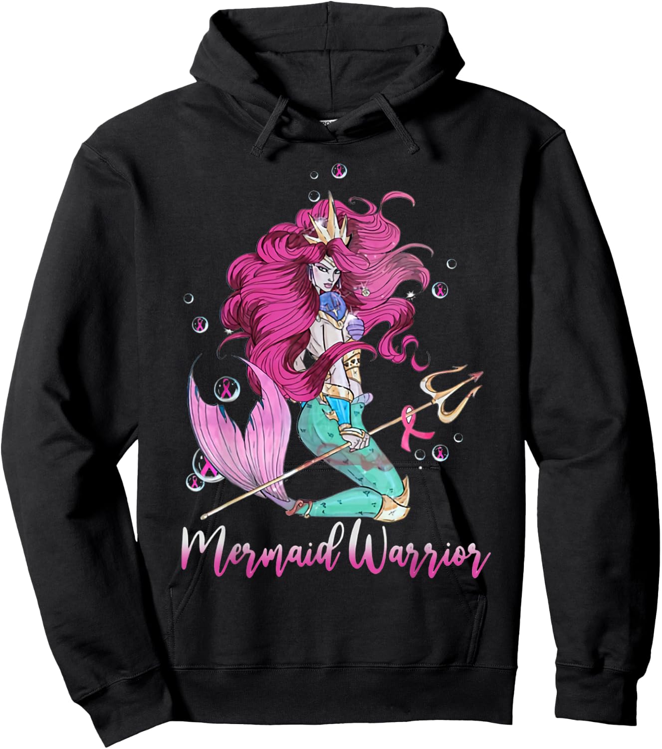 Breast Cancer Mermaid Warrior Mermaid Warrior Breast Cancer Hoodie - Hoodie | Black