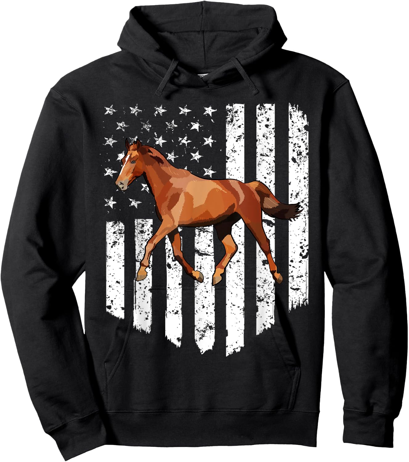 White American Flag Brown Horse 4th Of July Farm Animal Kids Men Hoodie - Hoodie | Black