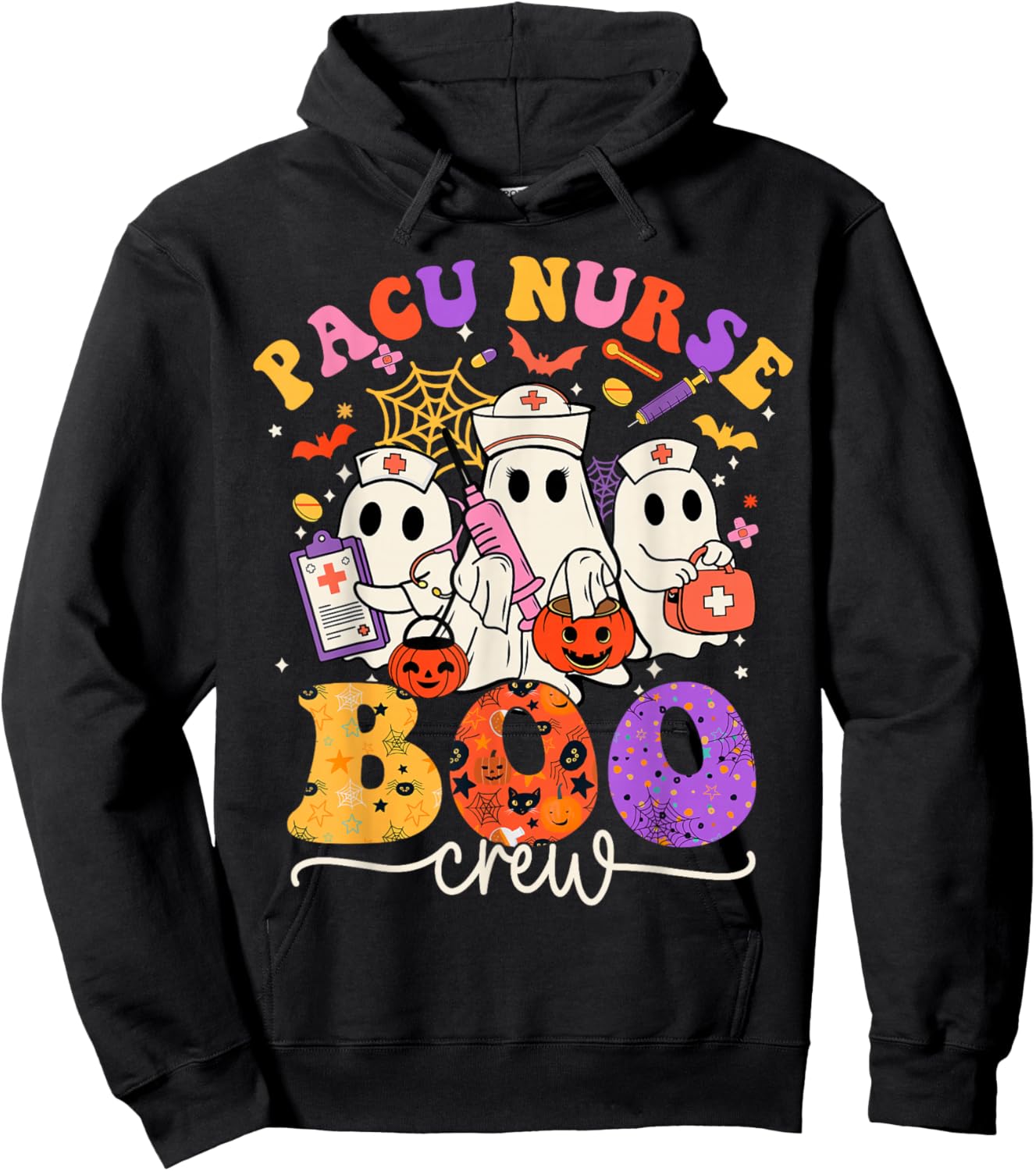 PACU Boo Crew Costume Funny Nurse Ghost Halloween Hoodie - Hoodie | Black