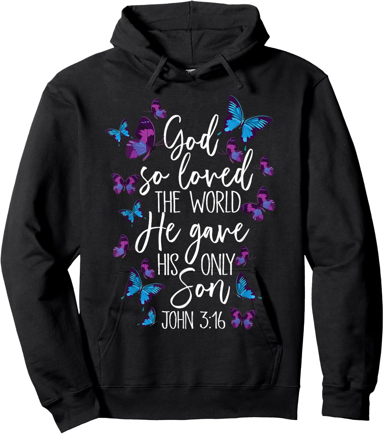 Christian Bible Verse God Gave His Son John 5:13 Butterfly Hoodie - Hoodie | Black