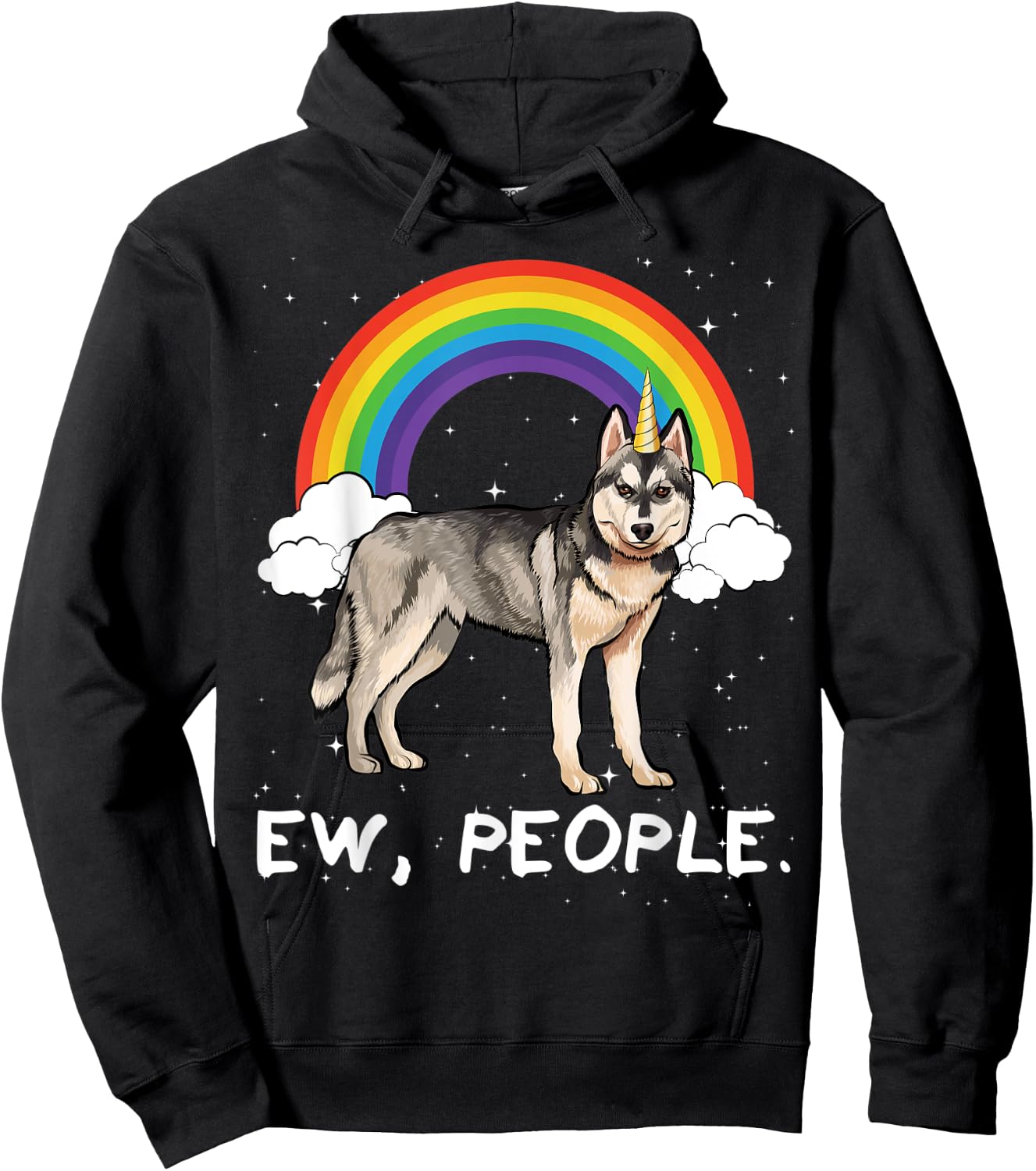Rainbow Siberian Husky Ew People Unicorn Dog Men Women Kids Hoodie - Hoodie | Black