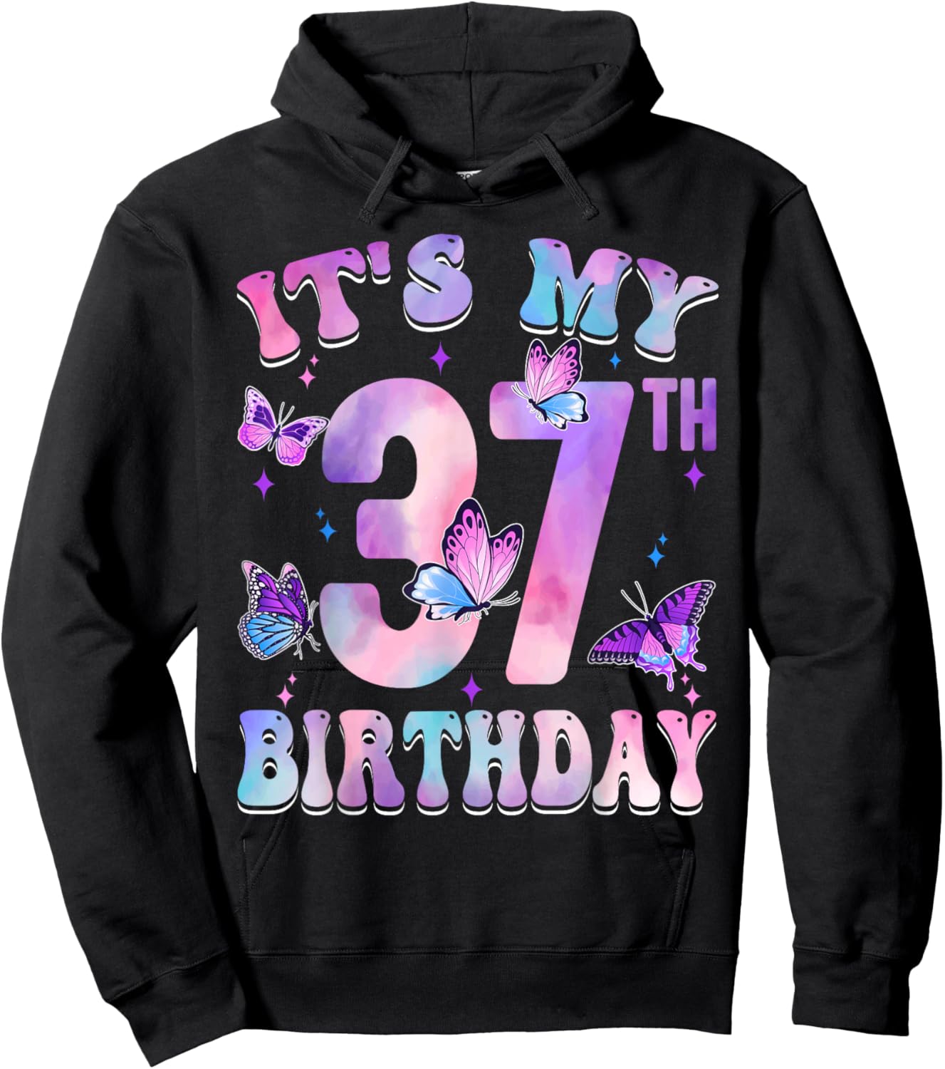 It's My 37th Birthday Butterfly Theme 37 Year Old Party Girl Hoodie - Hoodie | Black