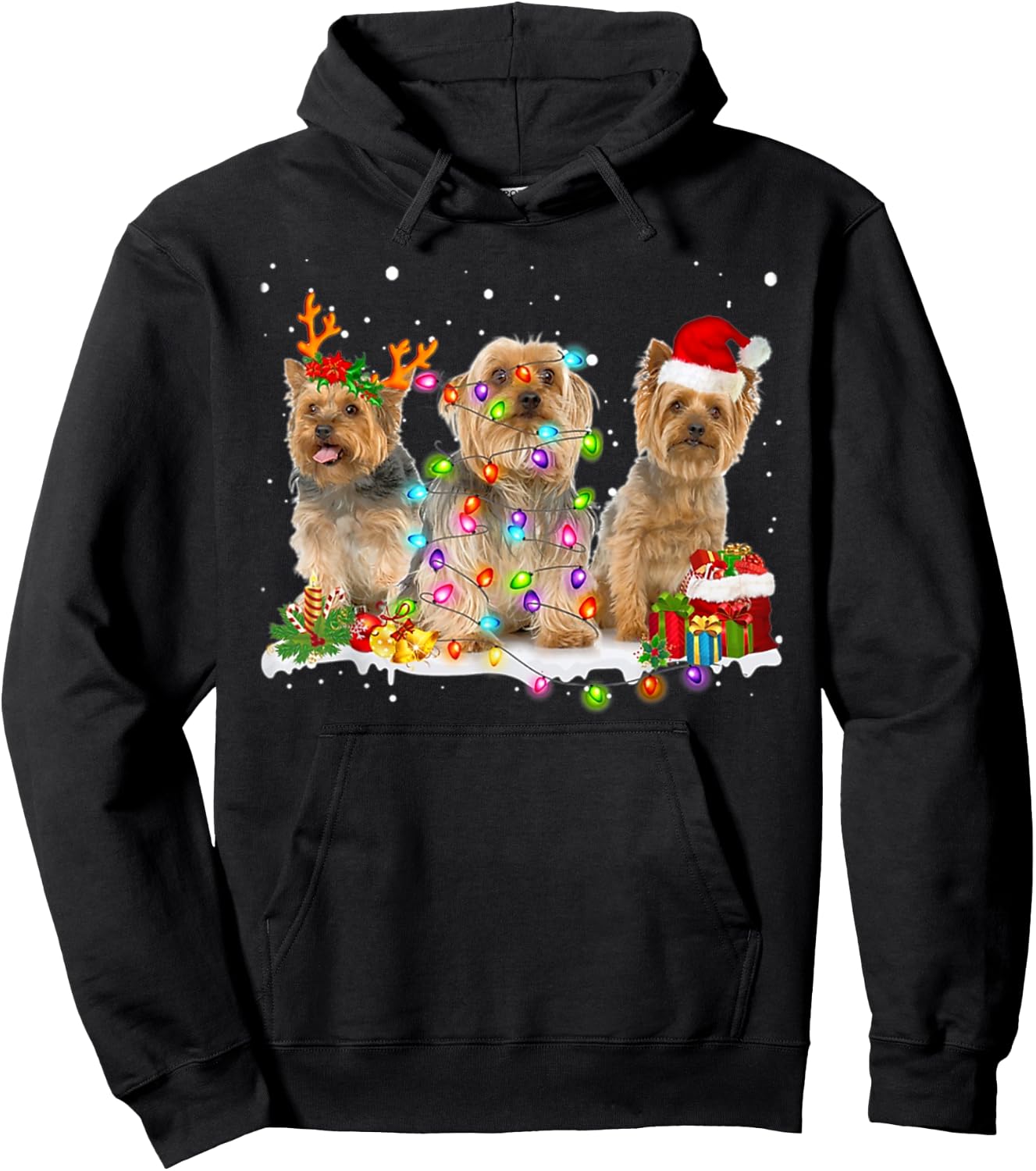 Three Silky Terrier Xmas Silky Terrier-Snow-Christmas Lover Hoodie - Hoodie | Black