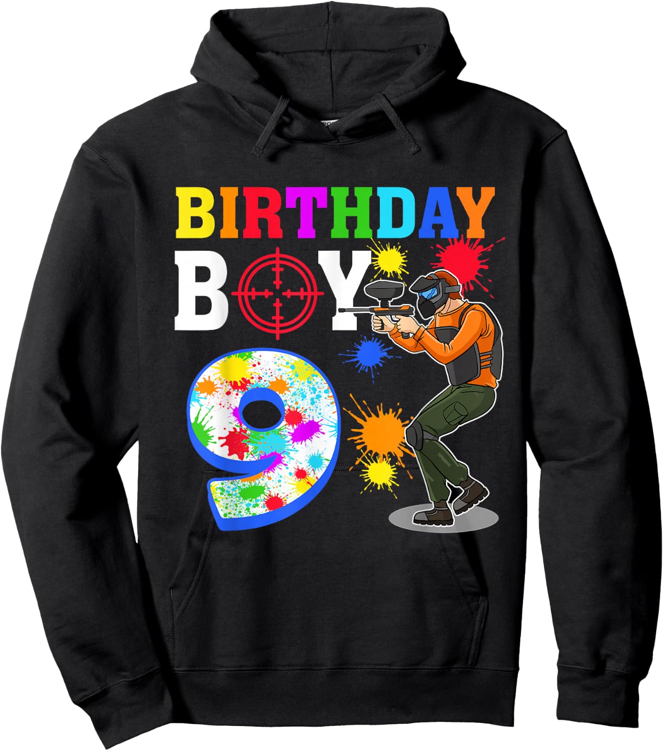 9 Year Old Paintball Boy 9th Birthday Party Hoodie - Hoodie | Black