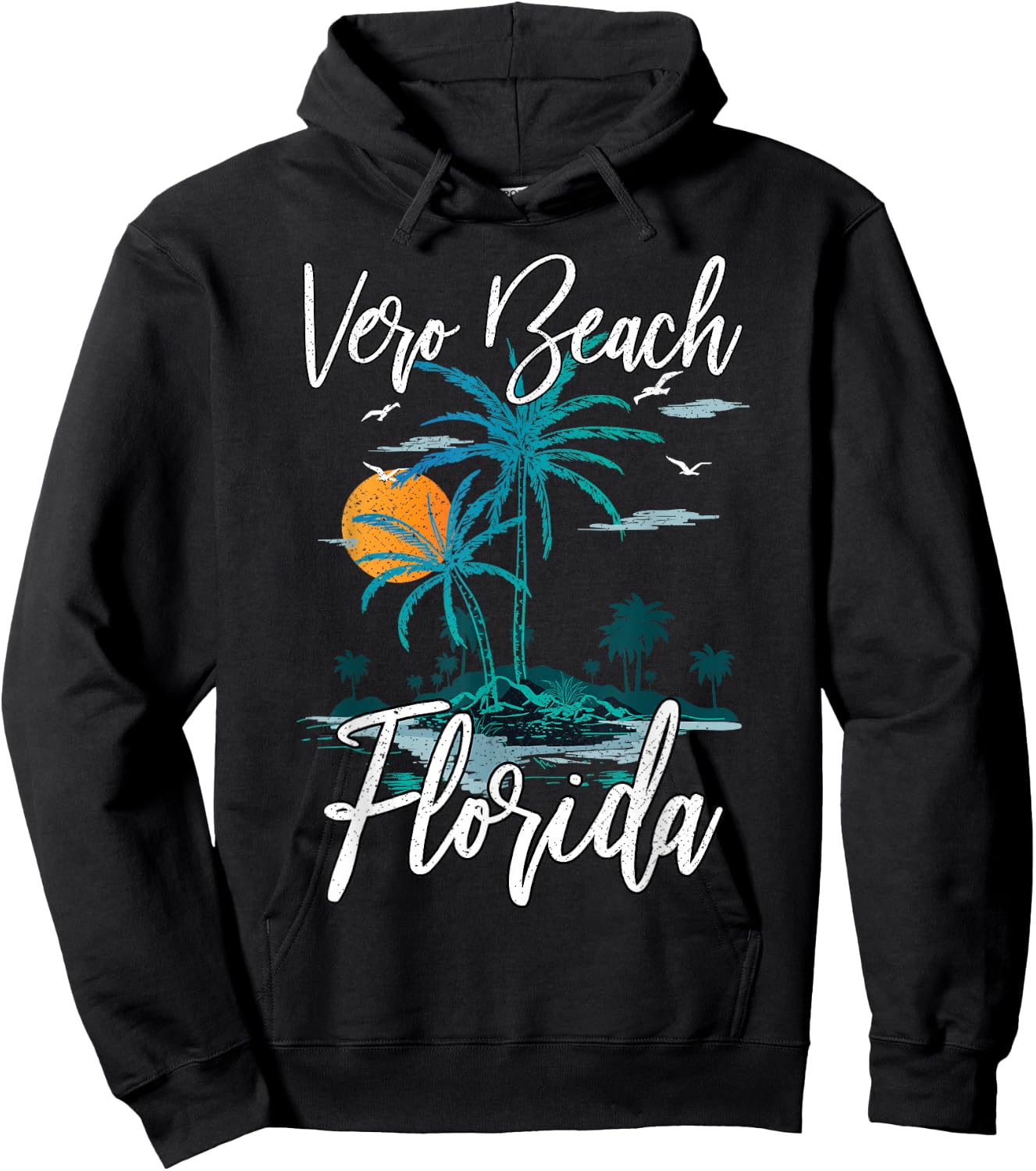 Family Vacation Retro Sunset Florida Vero Beach Women Kids Hoodie - Hoodie | Black