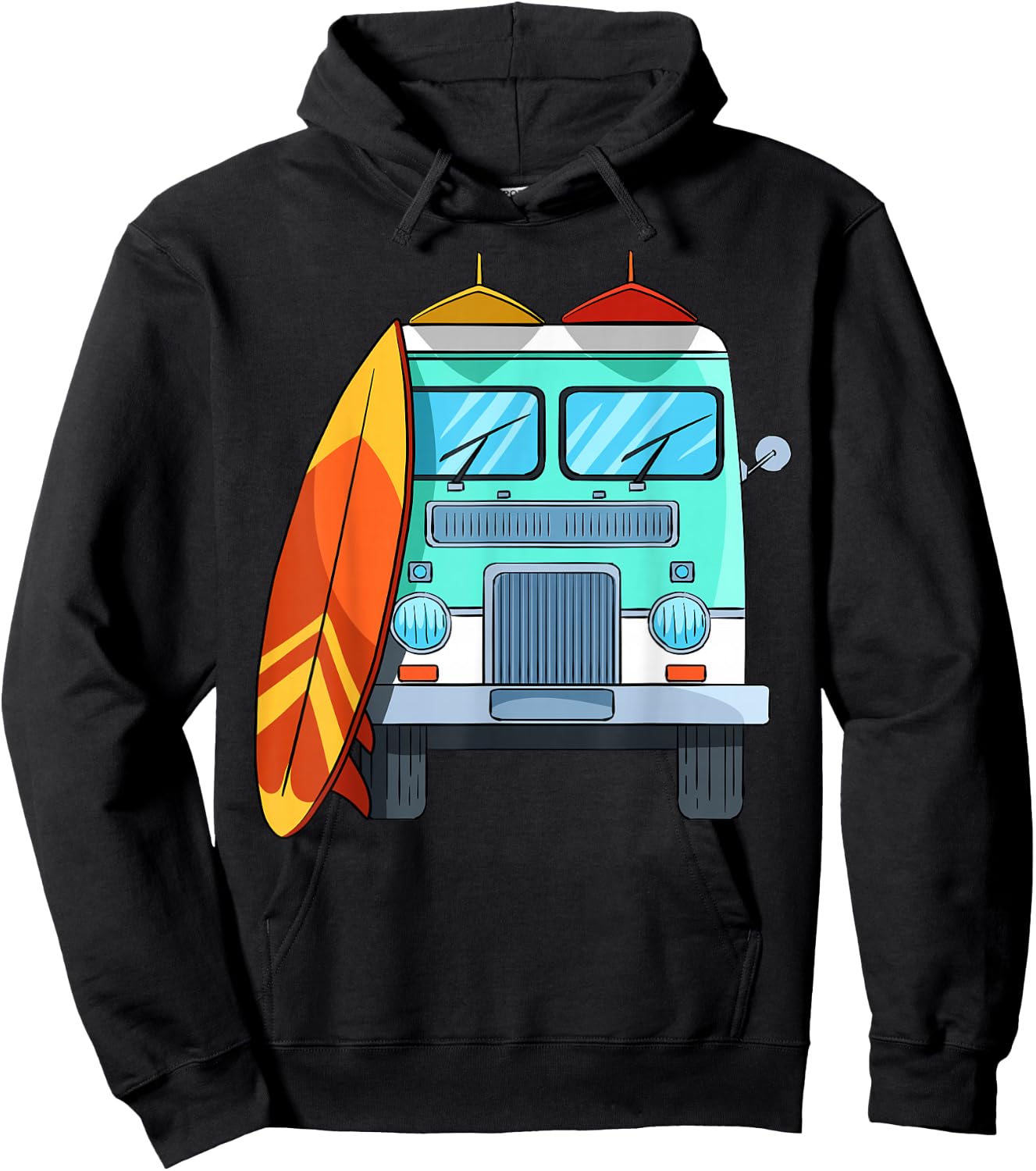 Surf Van Surfboard Palm Trees Surfing Surfer Waves Summer Men Women Girls Kids Hoodie - Hoodie | Black
