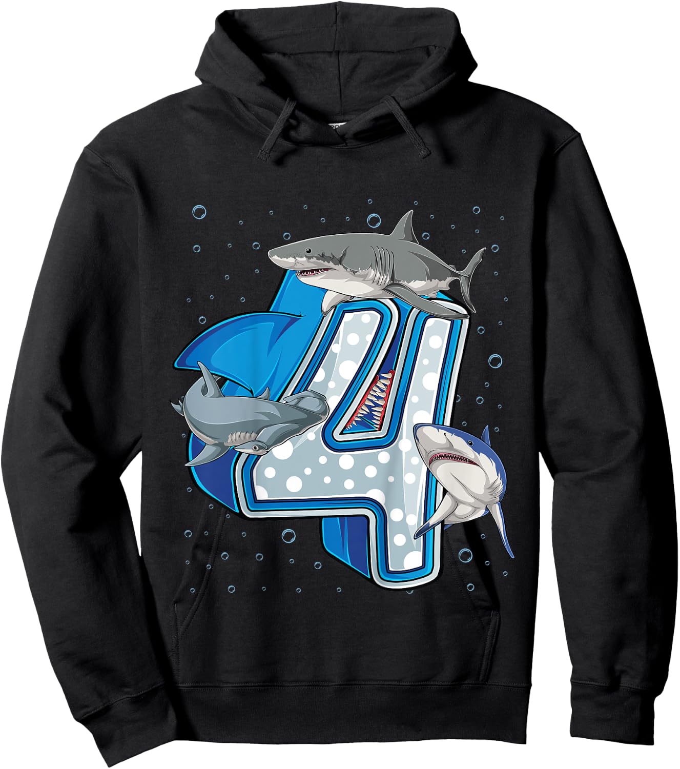 4th Birthday Boys Shark 4 years Old Ocean Shark B-day Hoodie - Hoodie | Black