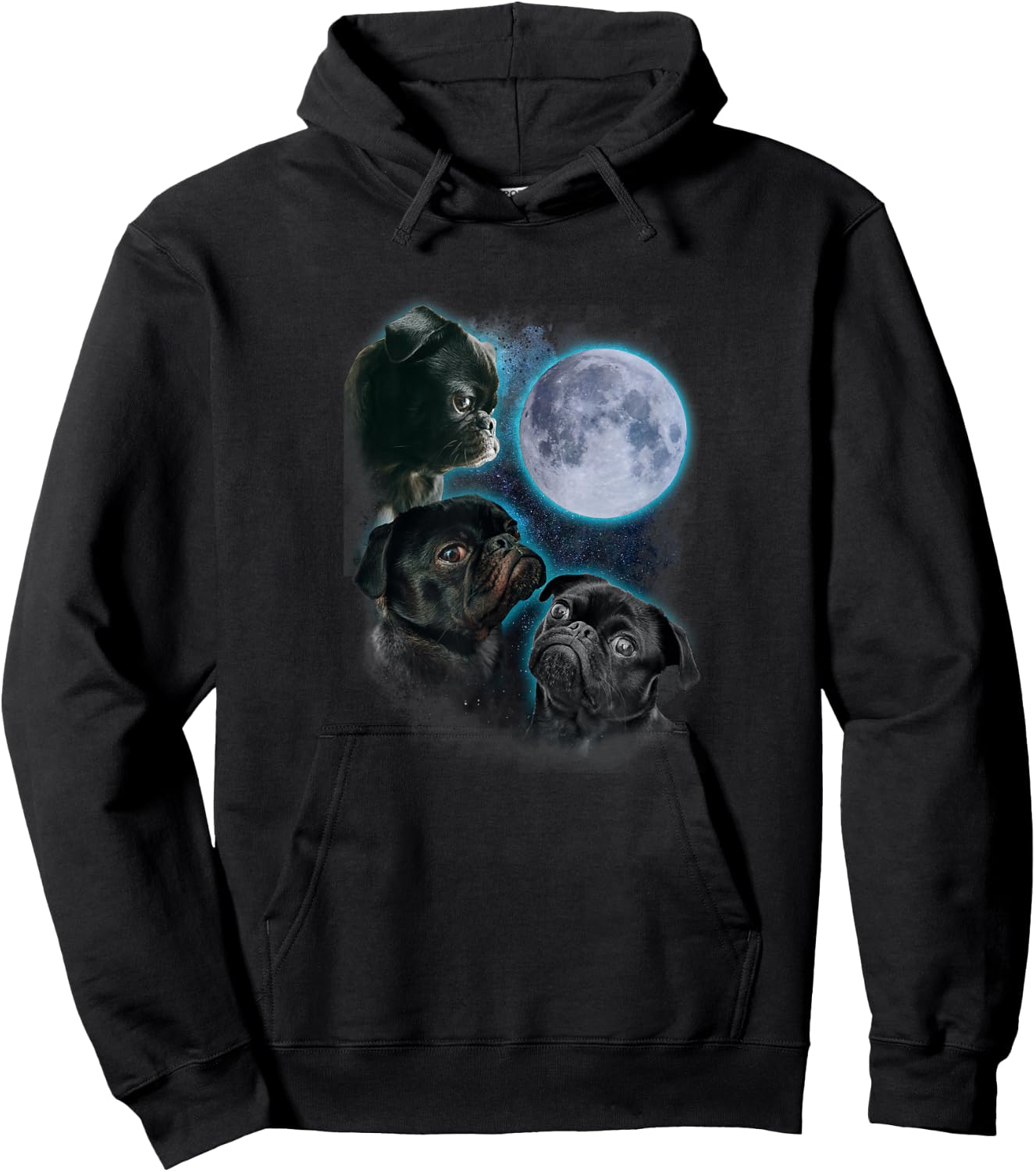 Three pug moon Hoodie - Hoodie | Black
