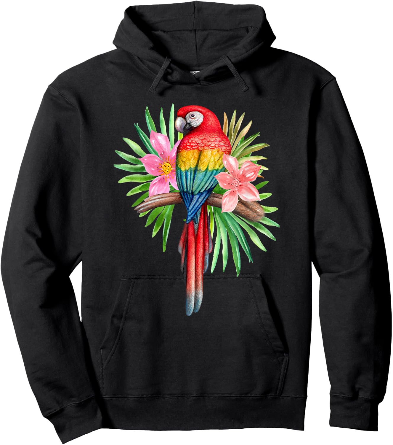 Parrot In Tropical Flowers Summer Beach Tiki Party Luau Hoodie - Hoodie | Black