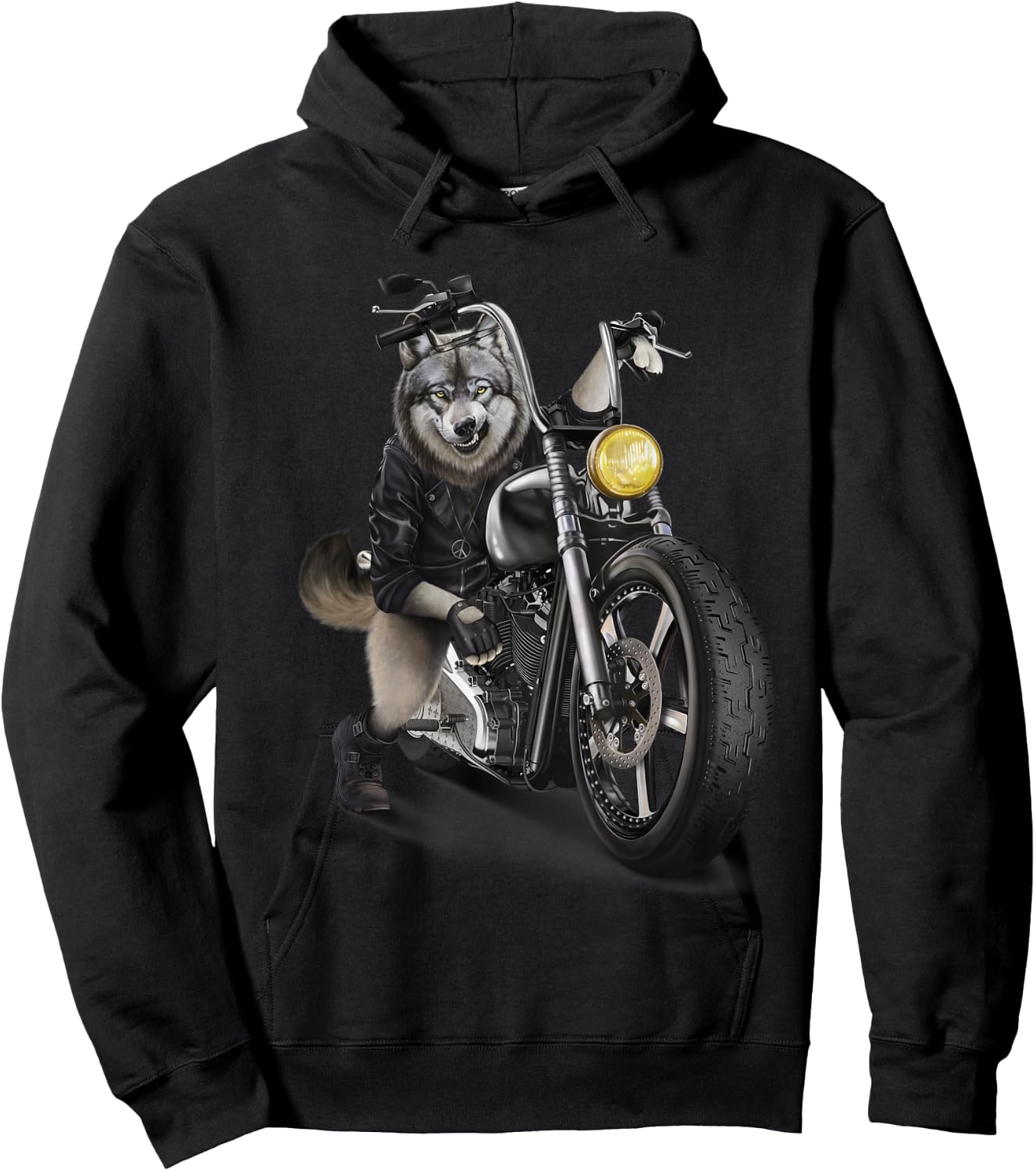 Grey Wolf Riding Chopper Motorcycle Hoodie - Hoodie | Black