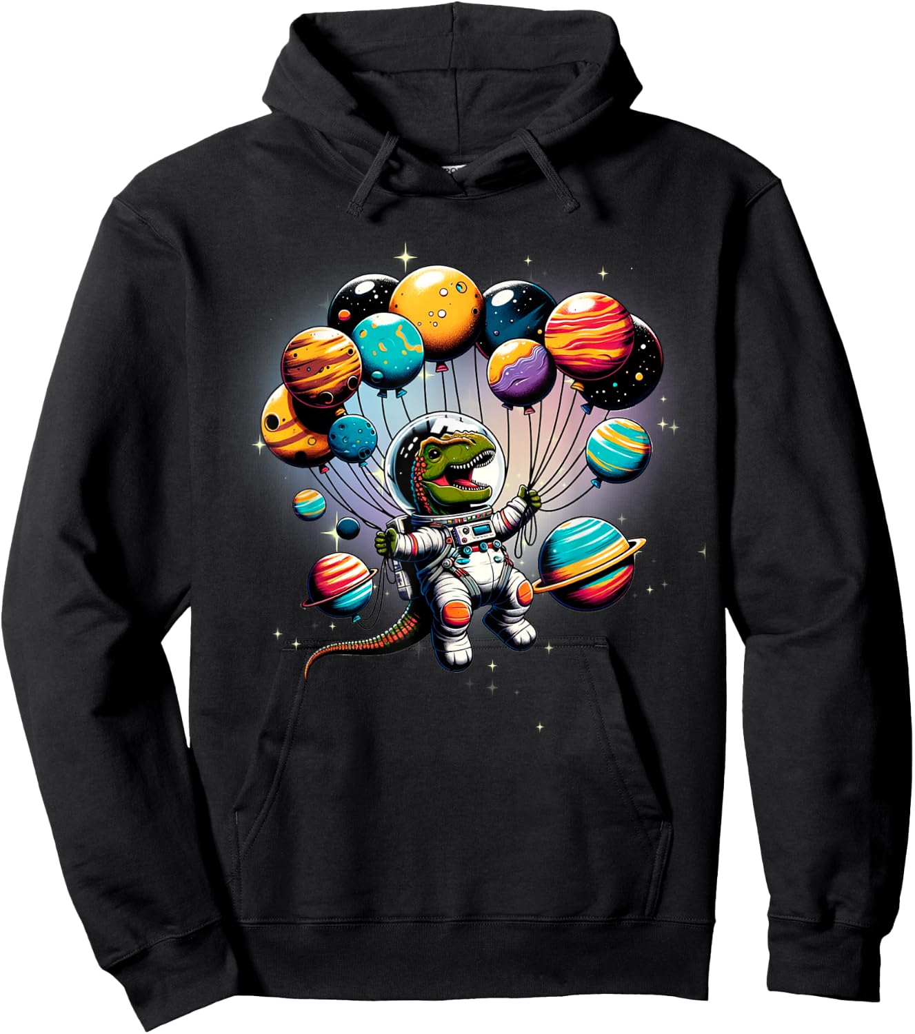 Astronaut Dinosaur With Balloons In Space Women Kids Hoodie - Hoodie | Black
