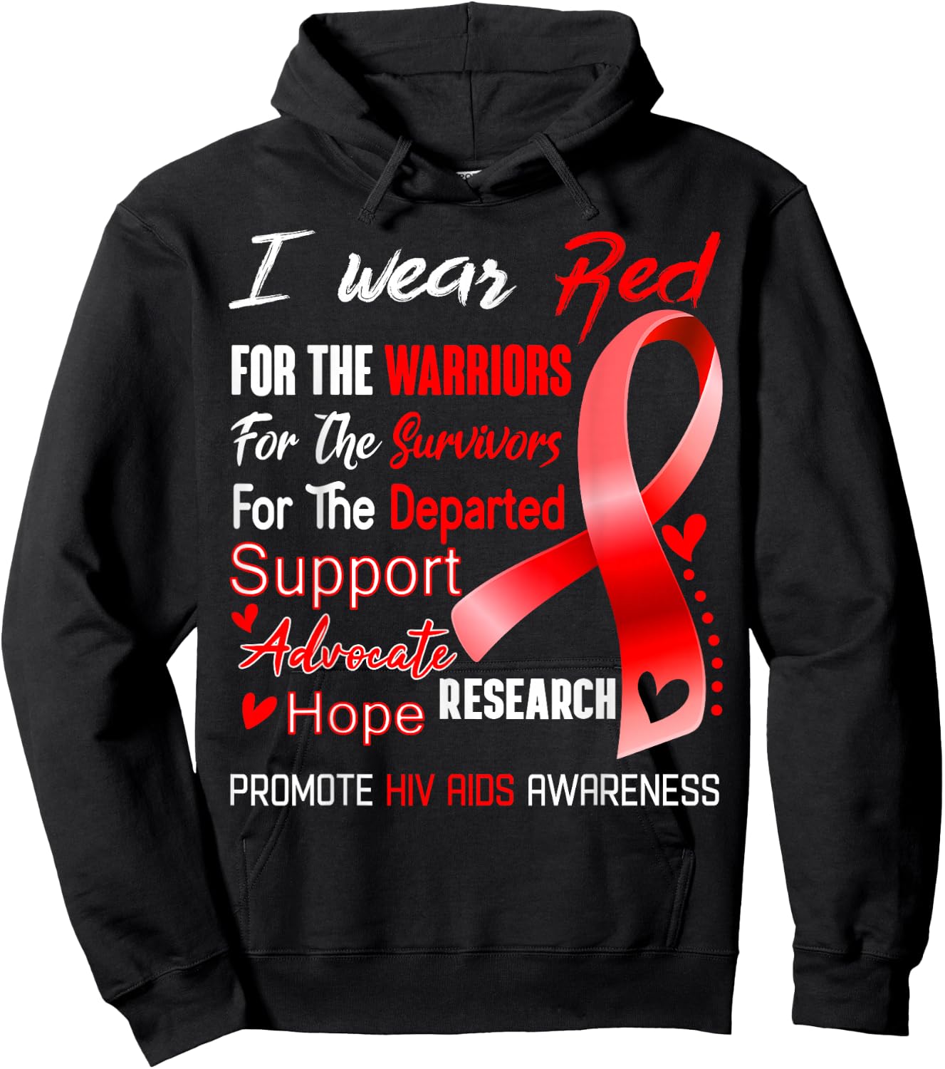 I Wear Red For Hiv Aids Awareness Hoodie - Hoodie | Black