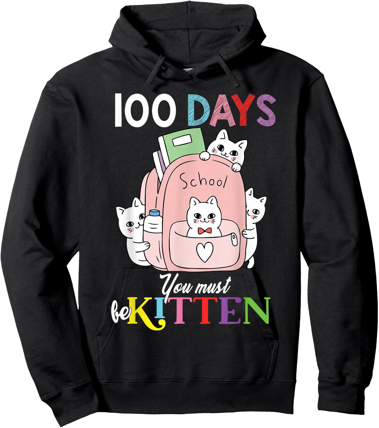 100th Day of School Kittens in Backpack Cute 100 Days Hoodie - Hoodie | Black