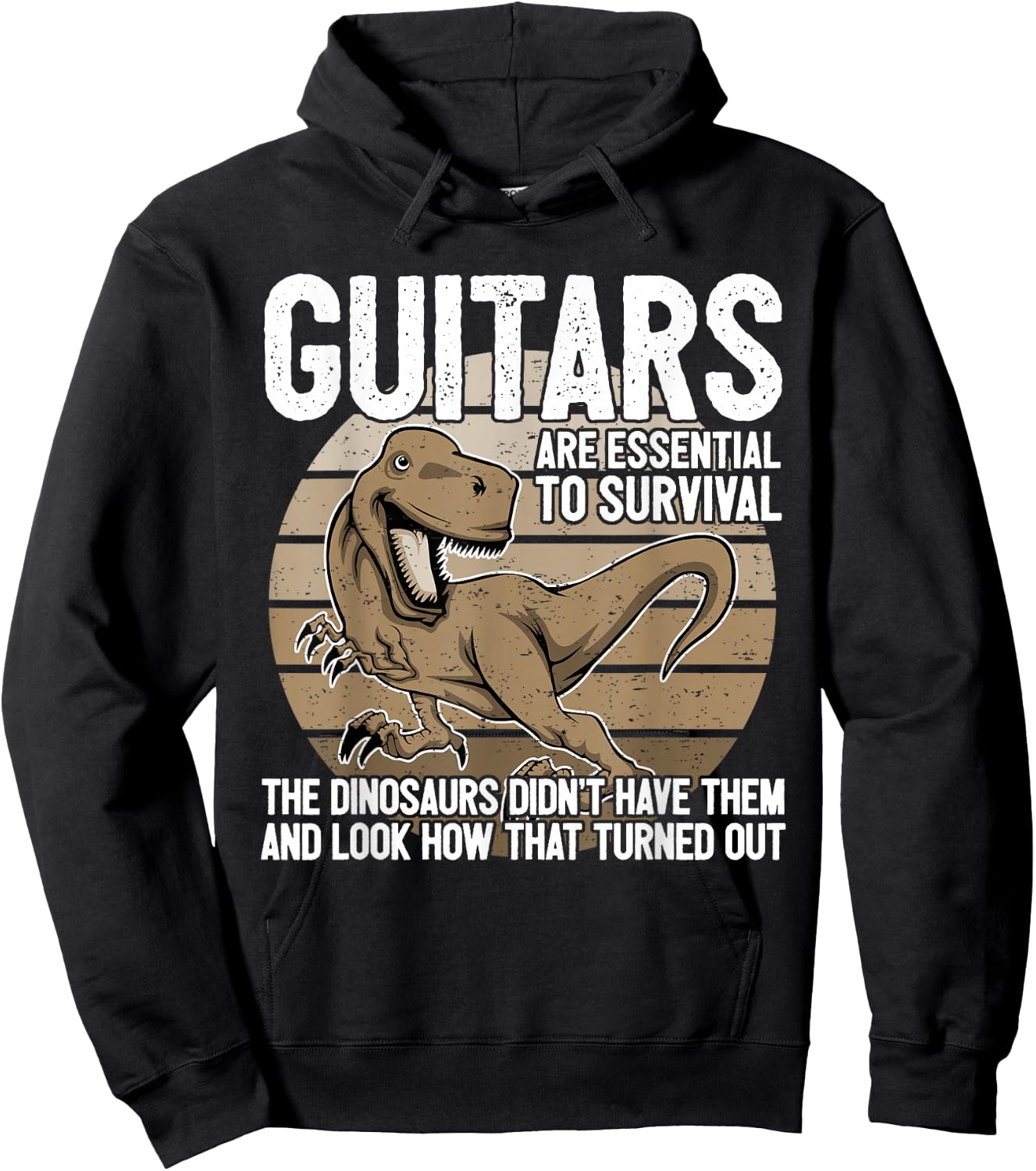 Funny Guitar Player Graphic Dinosaur Survive Guitarist Joke Hoodie - Hoodie | Black