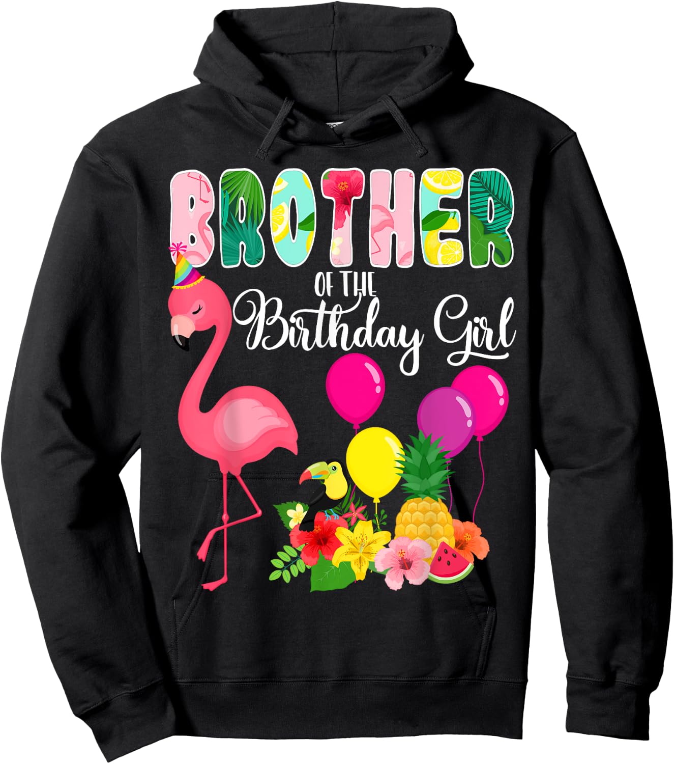 Flamingo Birthday Brother Of The Birthday Girl Flamingo Bday Hoodie - Hoodie | Black