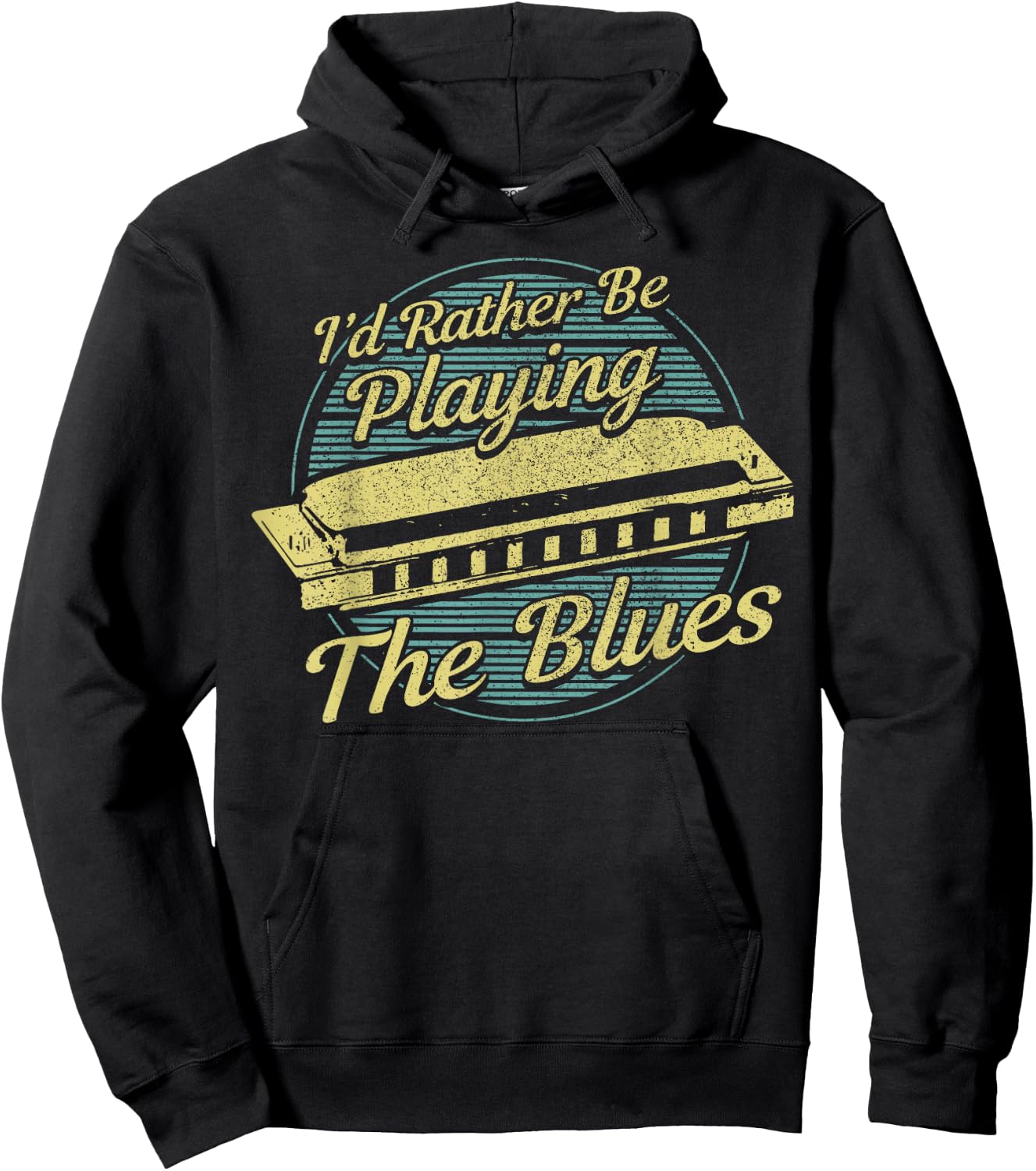 Blue Vintage Style Harmonica Hoodie - Hoodie | Black