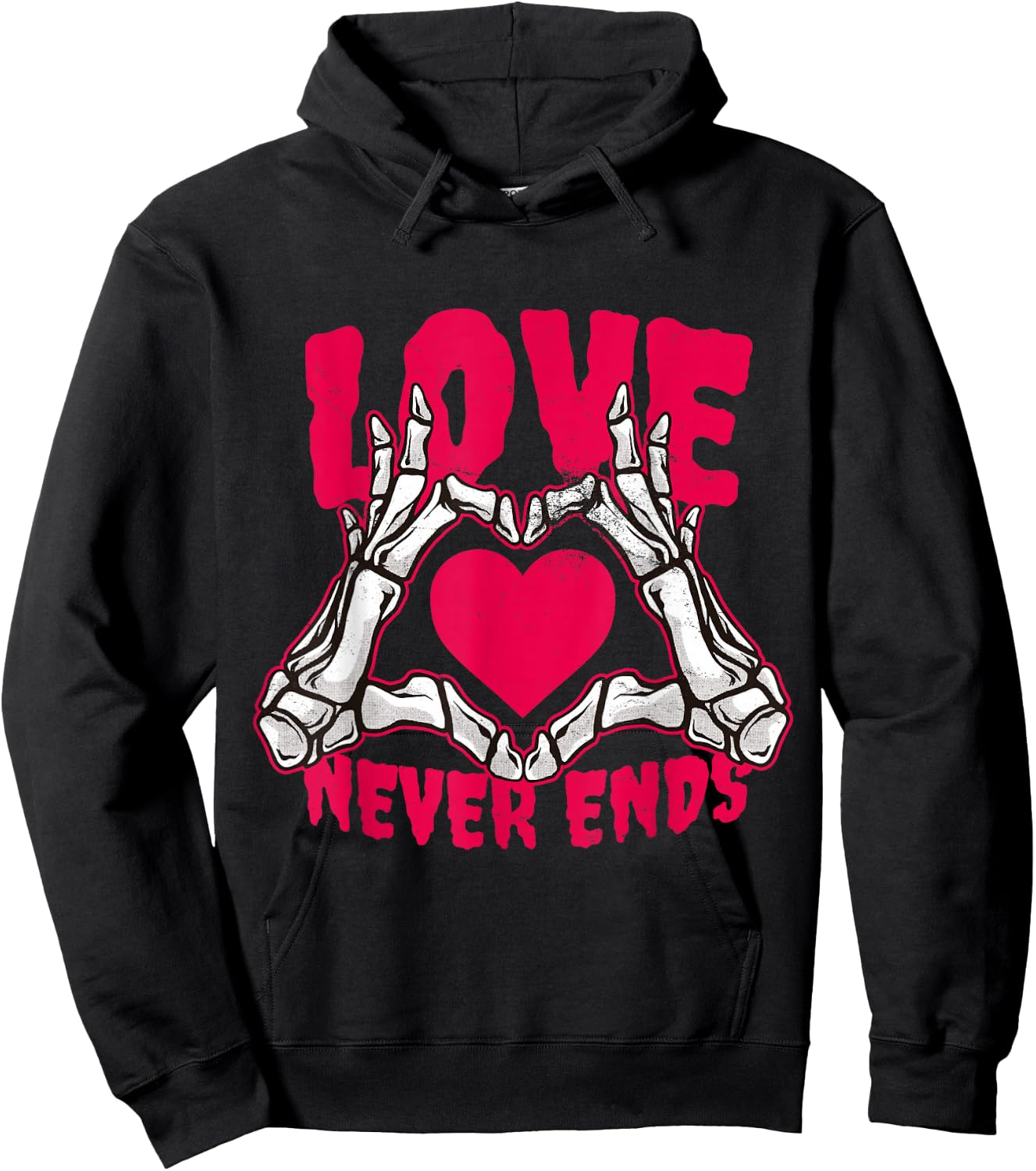 Love Never Ends Funny Valentines Skeleton Heart Hands Hoodie - Hoodie | Black