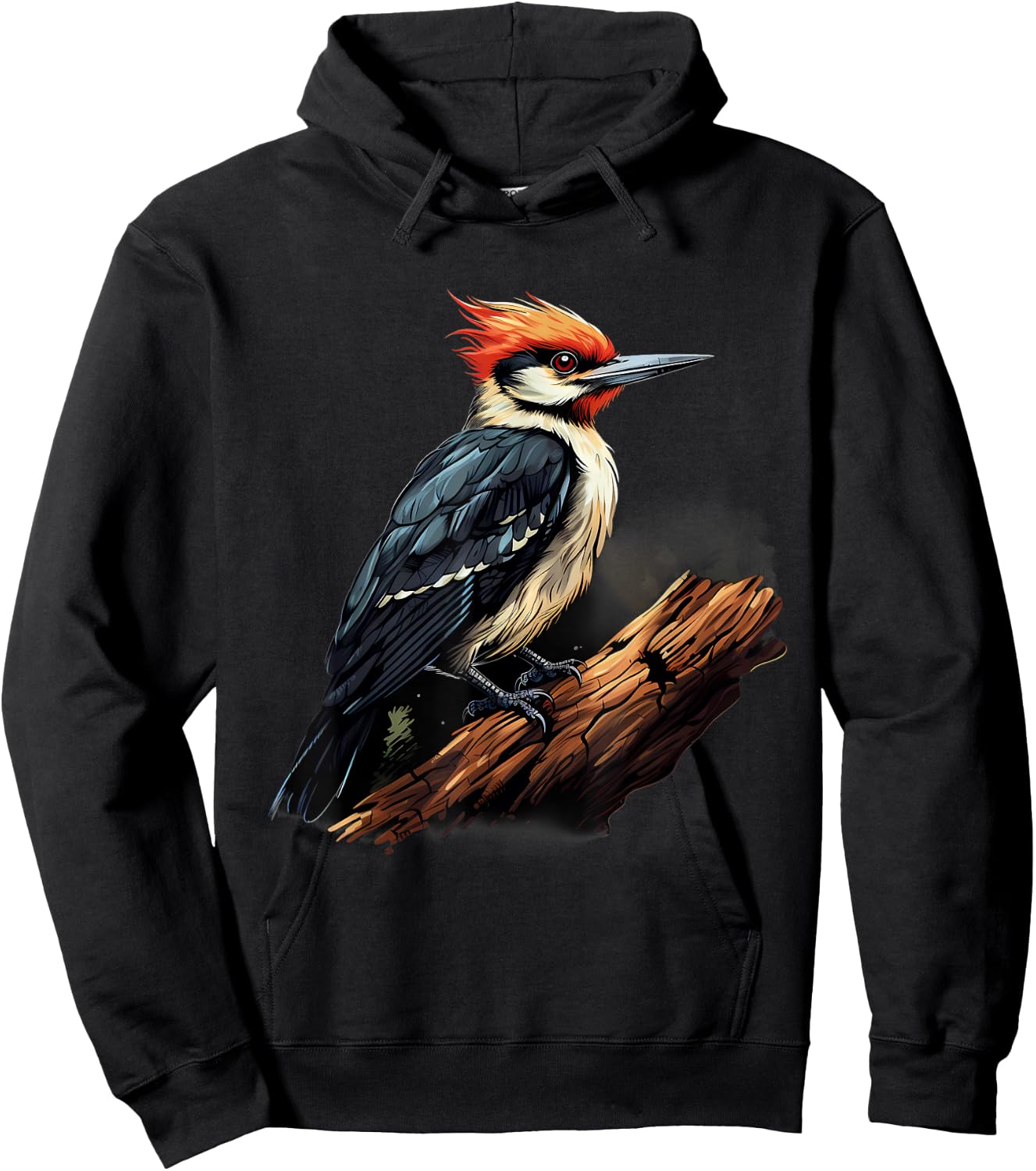 Woodpecker Artwork Nature Wildlife Animal Art Portrait Hoodie - Hoodie | Black