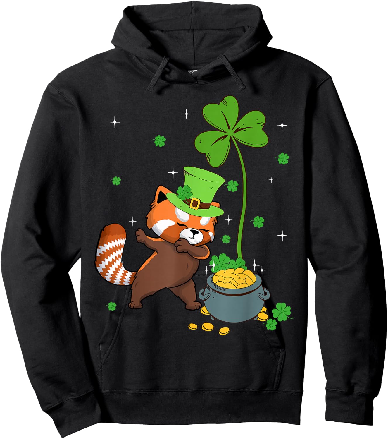 Shamrock Leprechaun Red Panda St Patrick's Day Hoodie - Hoodie | Black