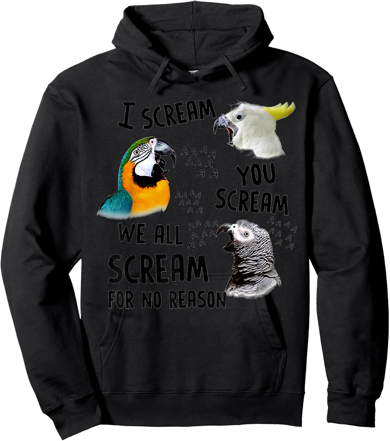 I Scream You Scream Funny Parrot Hoodie - Hoodie | Black