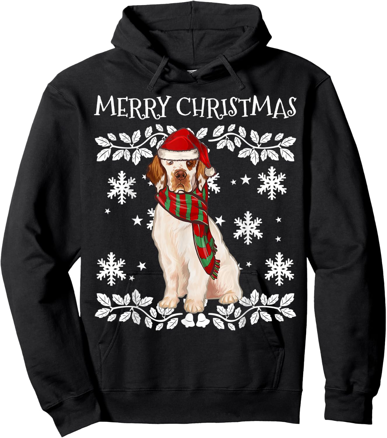 Merry Christmas Ornament Clumber Spaniel Xmas Santa Hoodie - Hoodie | Black