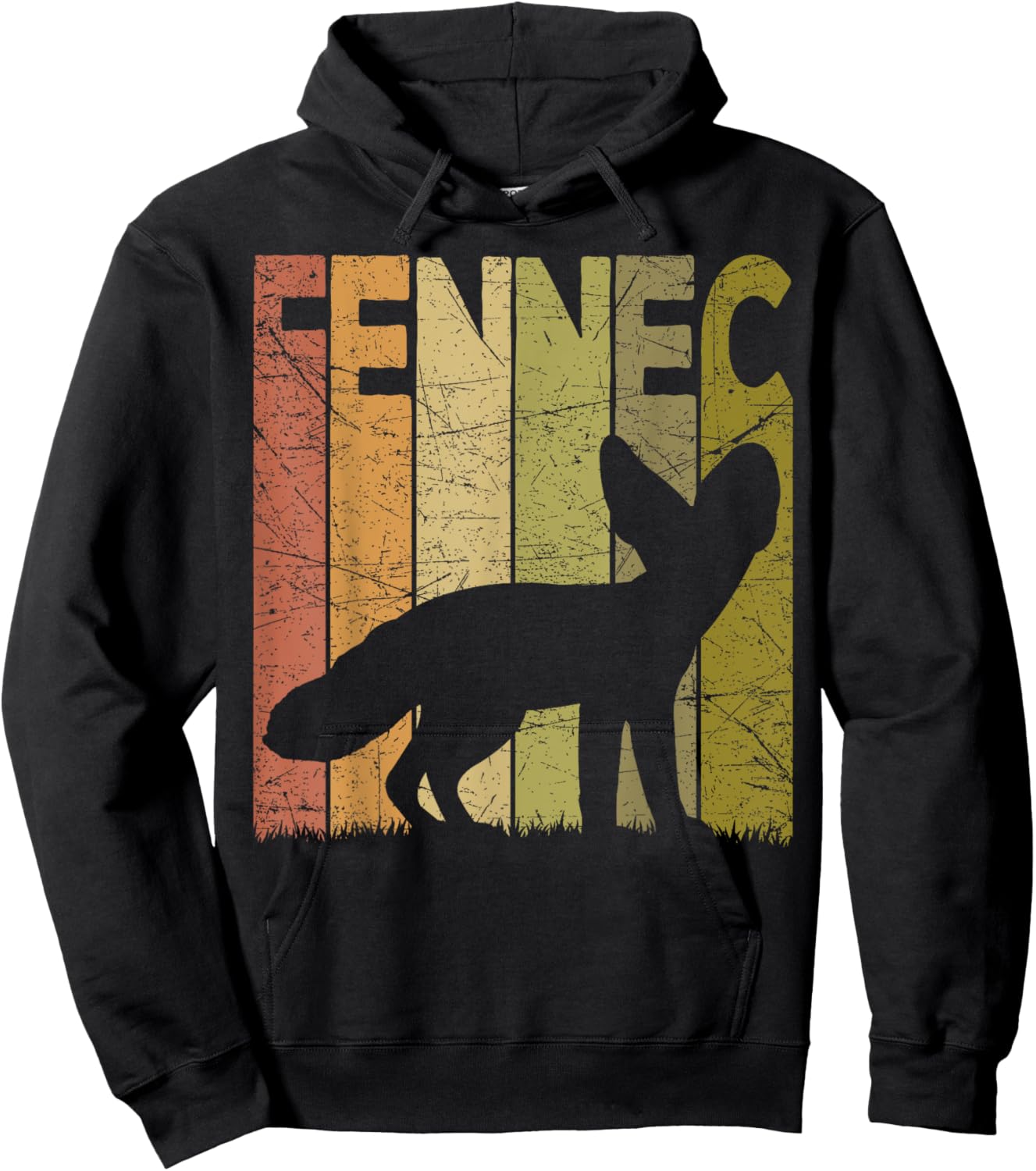 Fennec Vintage Fennec Fox Retro Designs -Adults Black Small Retro Graphic Short Sleeve Hoodie - Hoodie | Black