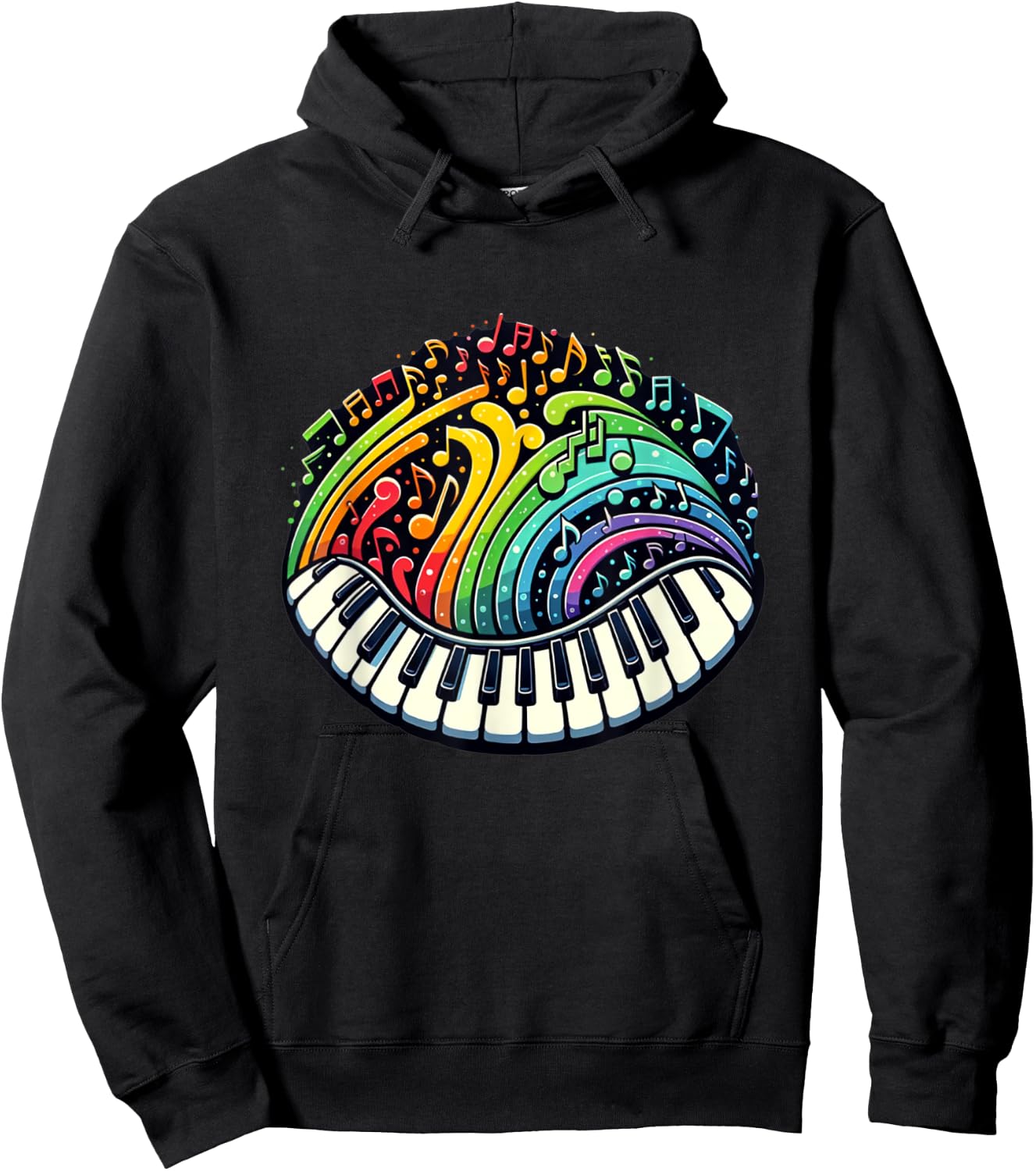 Cool Piano Colorful Keyboard Music Notes Musician Pianist Hoodie - Hoodie | Black