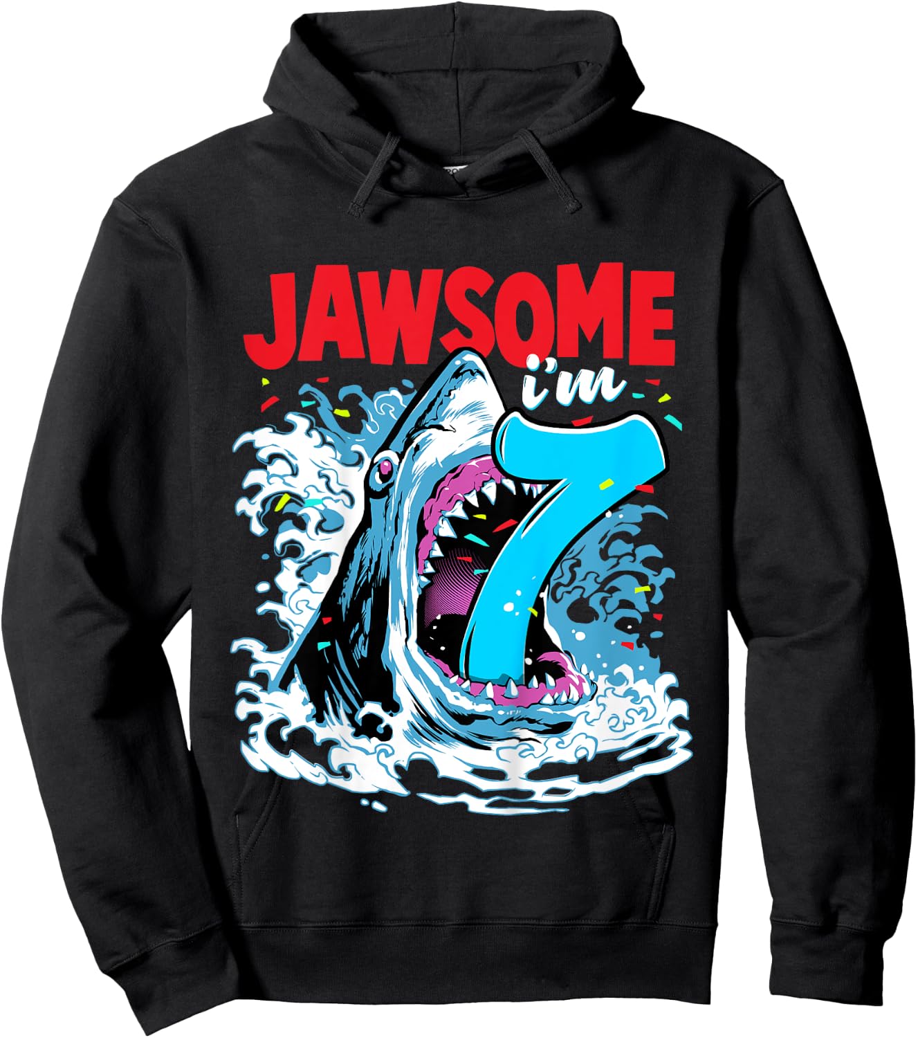 7th Birthday Shirt Shark Birthday Party Gifts for Kids 7 yr Hoodie - Hoodie | Black