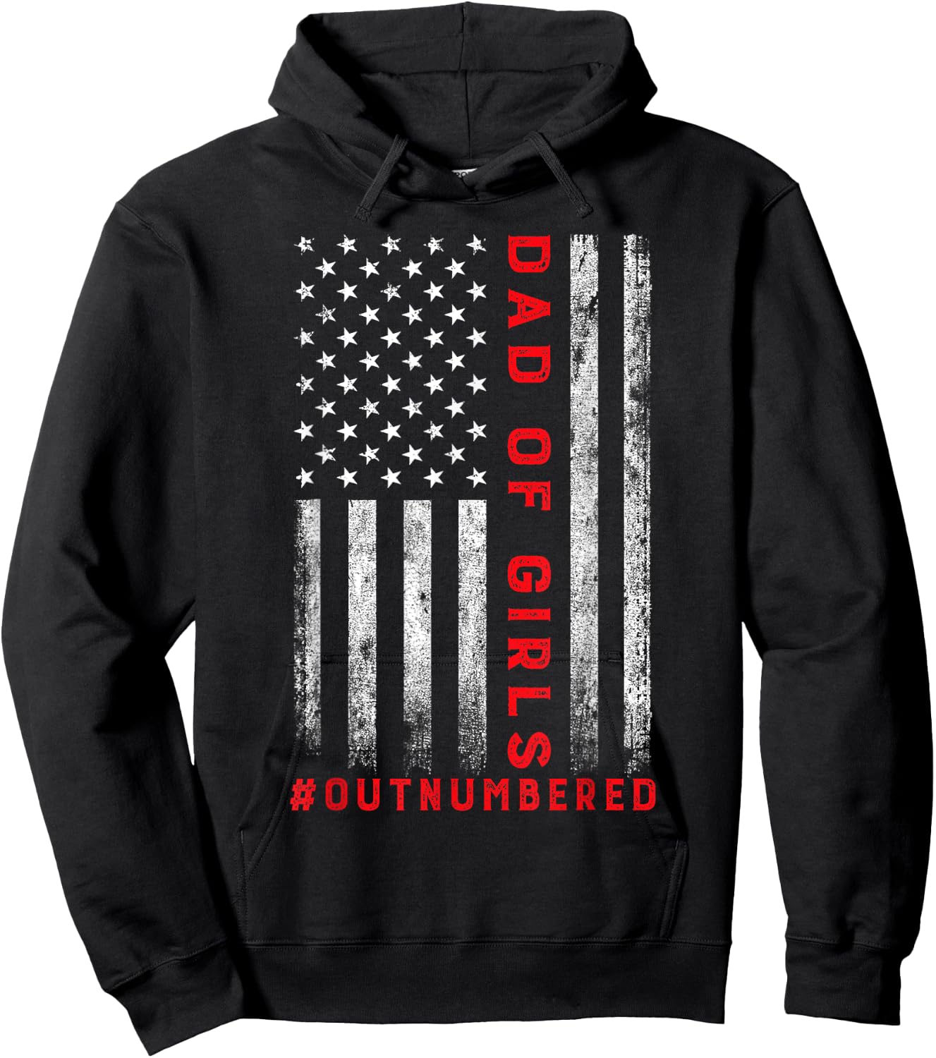 Dad Of Girls Outnumbered Vintage American Flag 4th Of July Hoodie - Hoodie | Black