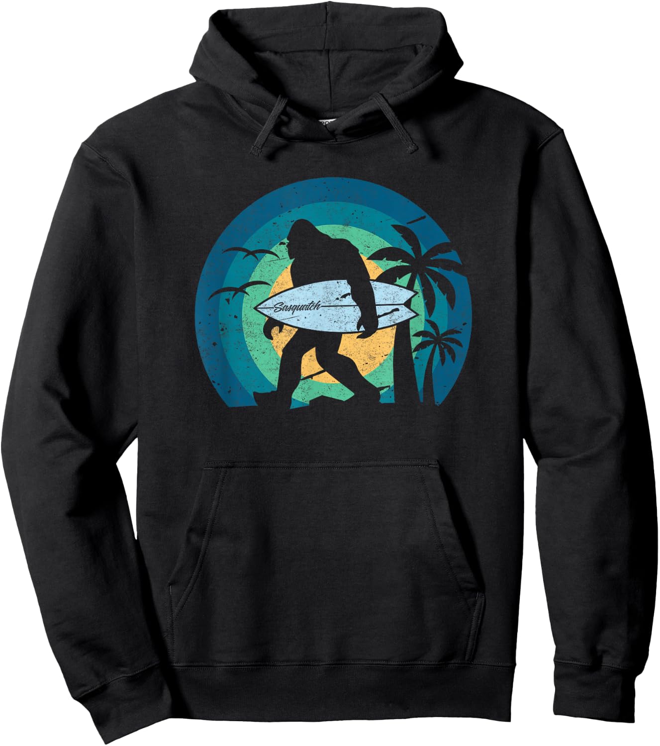 Bigfoot Surfing Shirt Funny Sasquatch Yeti Surf Men Kids Hoodie - Hoodie | Black