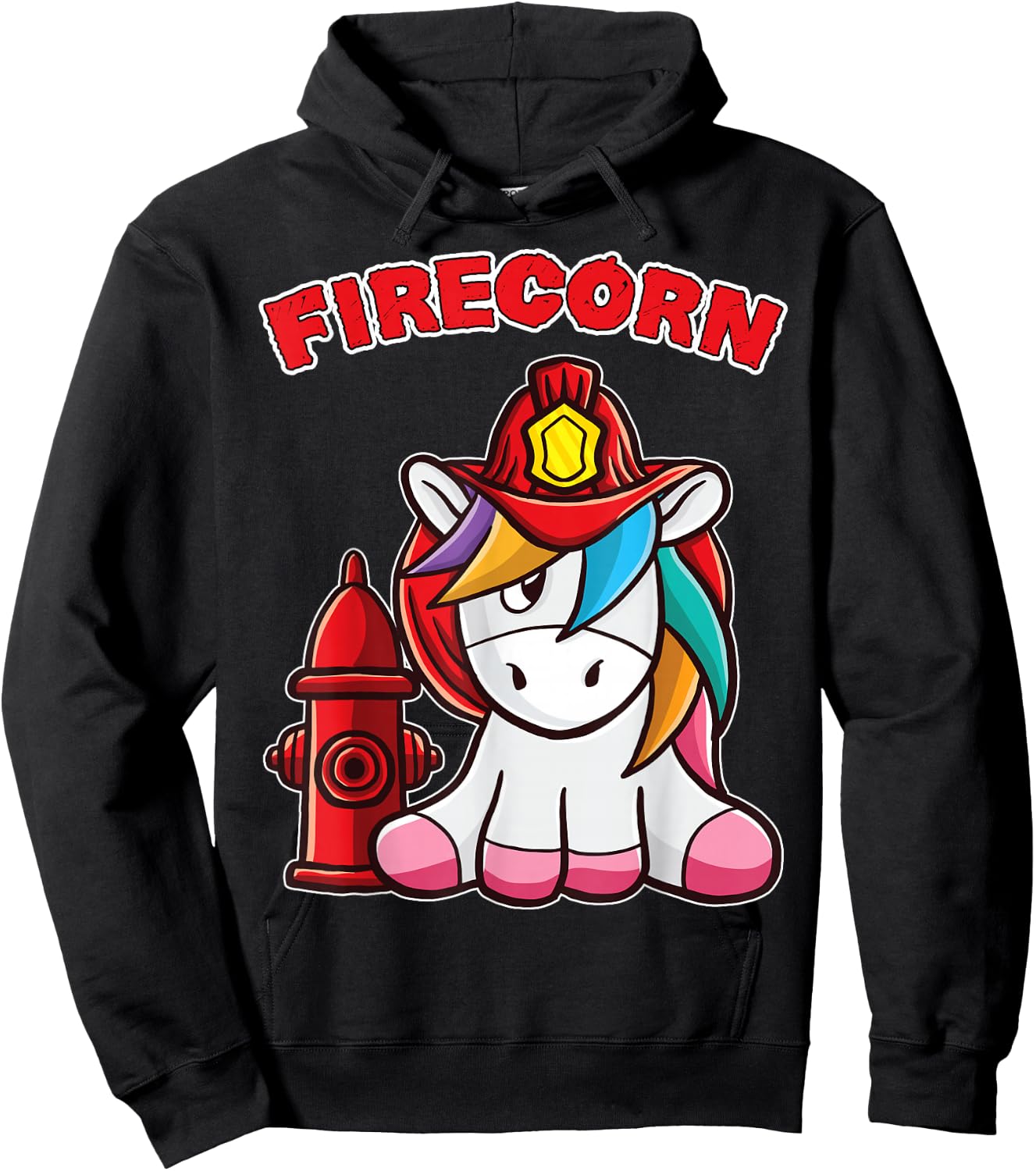 Firecorn Firefighter Unicorn with red Fireman Helmet Fire Hoodie - Hoodie | Black