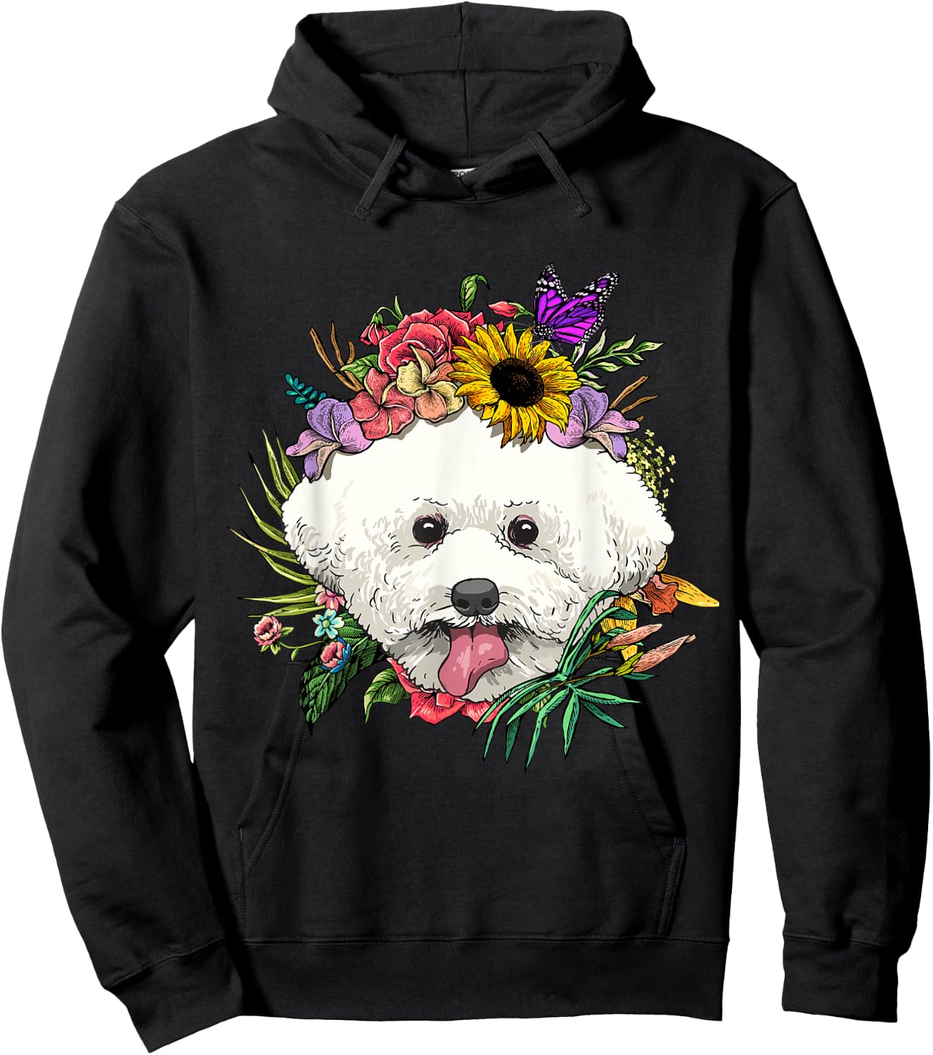 Floral Bichon Frise Dog Spring Nature Dog Lovers Hoodie - Hoodie | Black