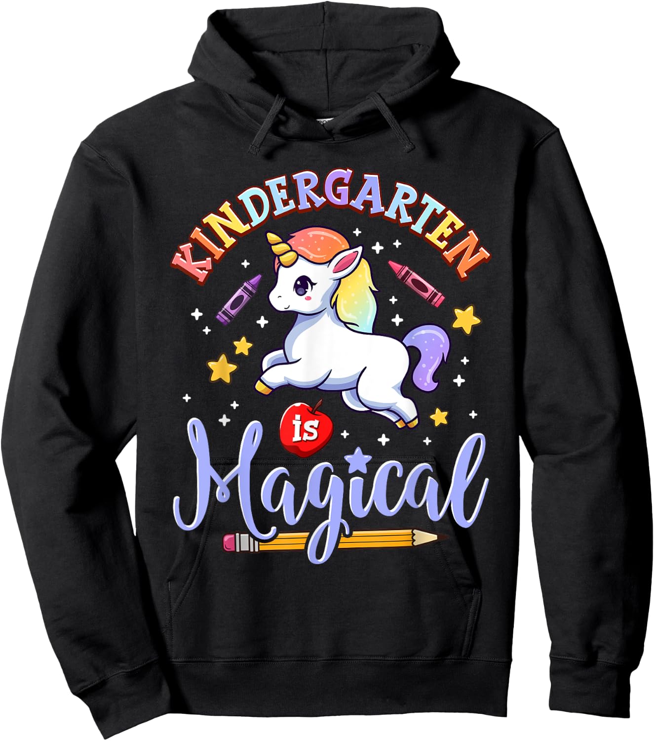 Cute Unicorn Kindergarten Is Magical Teacher Women Girl Hoodie - Hoodie | Black