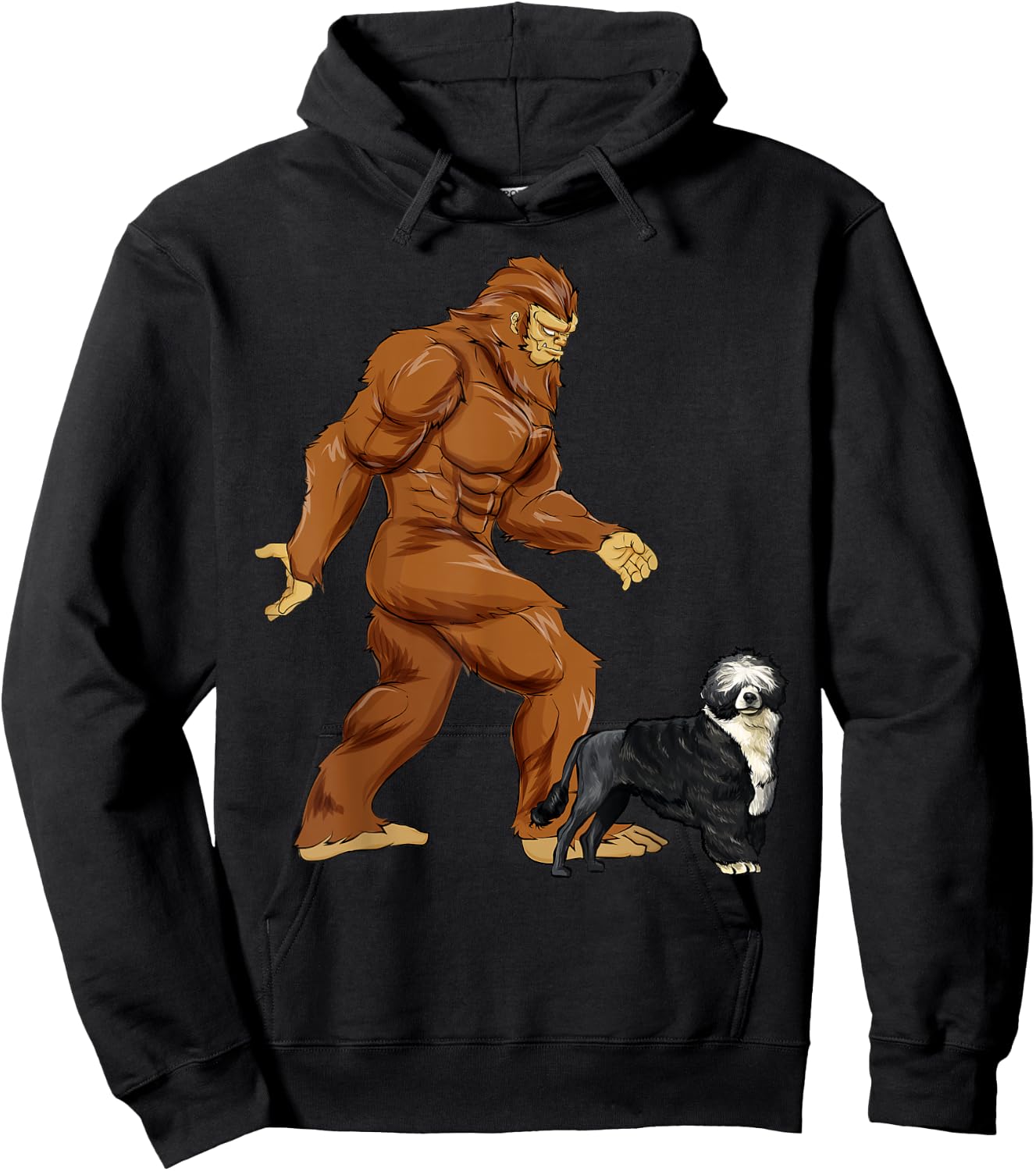 Funny Bigfoot Walking Portuguese Water Dog Sasquatch Dog Women Kids Hoodie - Hoodie | Black