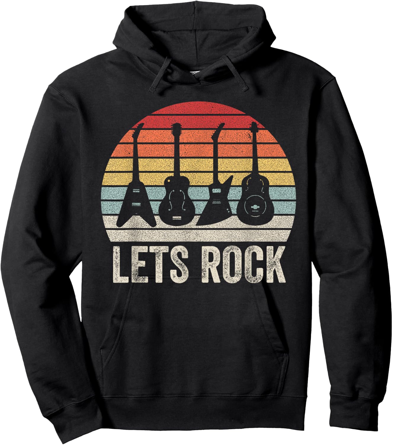 Vintage Retro Lets Rock Rock and Roll Guitar Music Hoodie - Hoodie | Black
