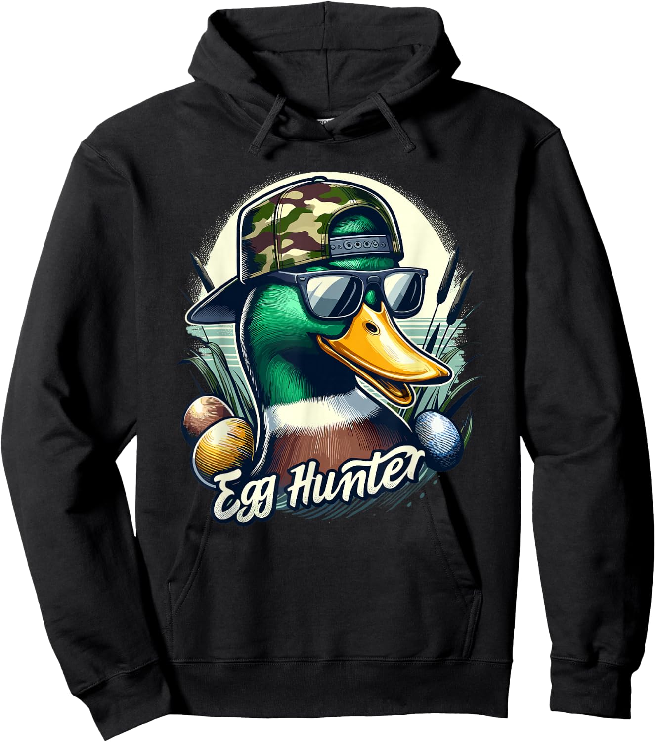 Easter Mallard Duck The Hunt Is On Easter Camo Duck Egg Hunt Hoodie - Hoodie | Black