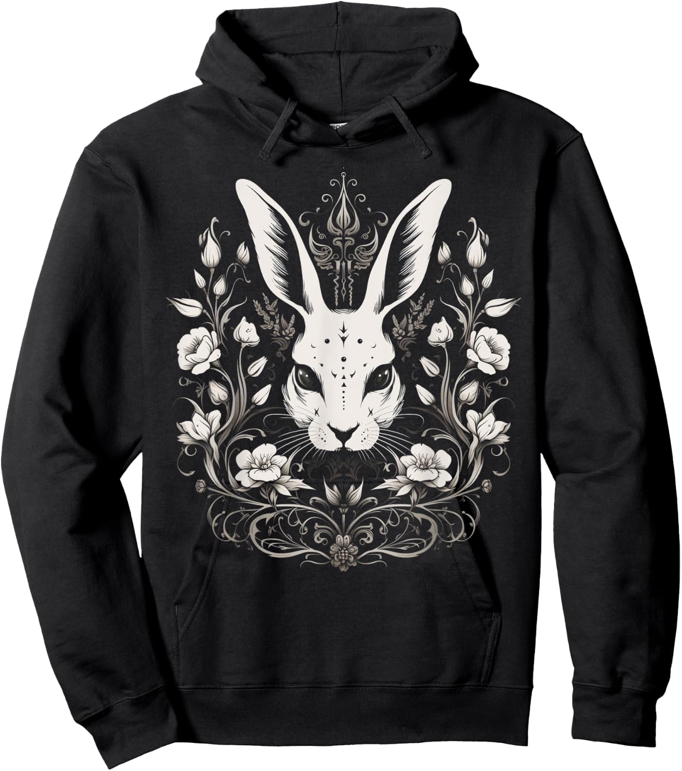 Rabbit Bunny Flowers Witchy Occult Gothic Vintage Easter Hoodie - Hoodie | Black