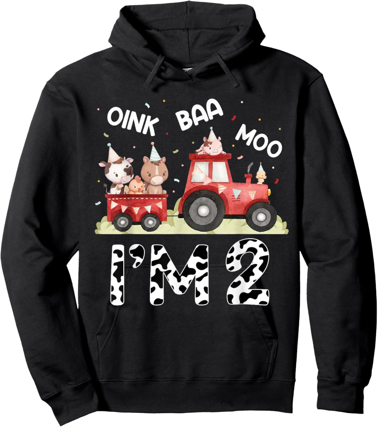 Oink Baa Moo I'm 2 Farm Animals 2nd Birthday For Kids Hoodie - Hoodie | Black
