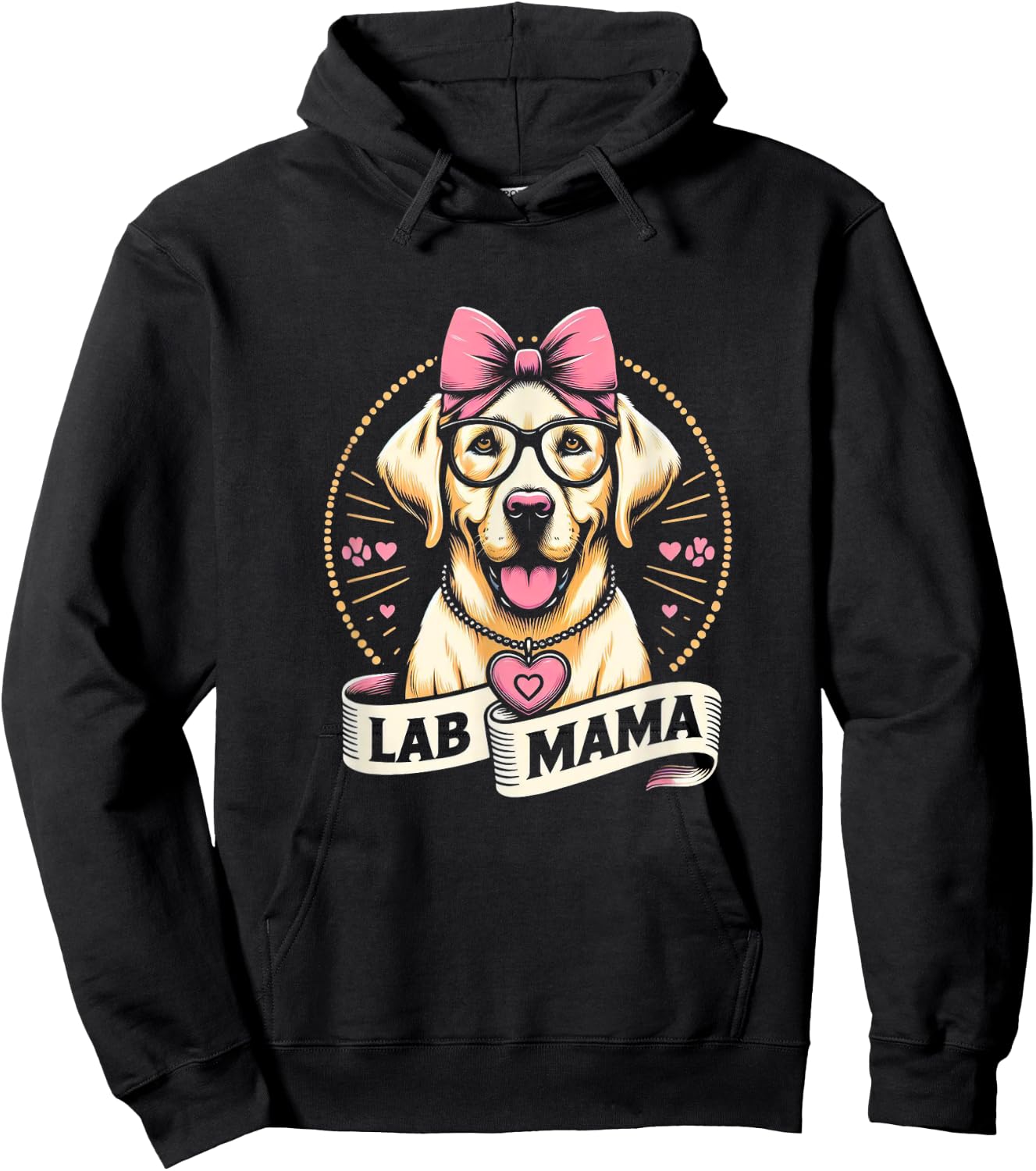 Lab Mama Labrador Retriever Mom Dog Glasses Graphic Design Men Women Girls Kids Hoodie - Hoodie | Black