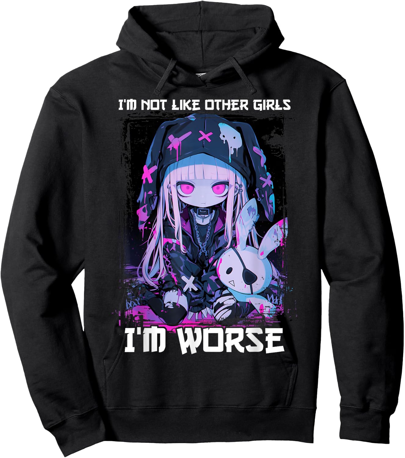 I'm Not Like Other Girls I'm Worse Goth Bunny Anime Girl Hoodie - Hoodie | Black