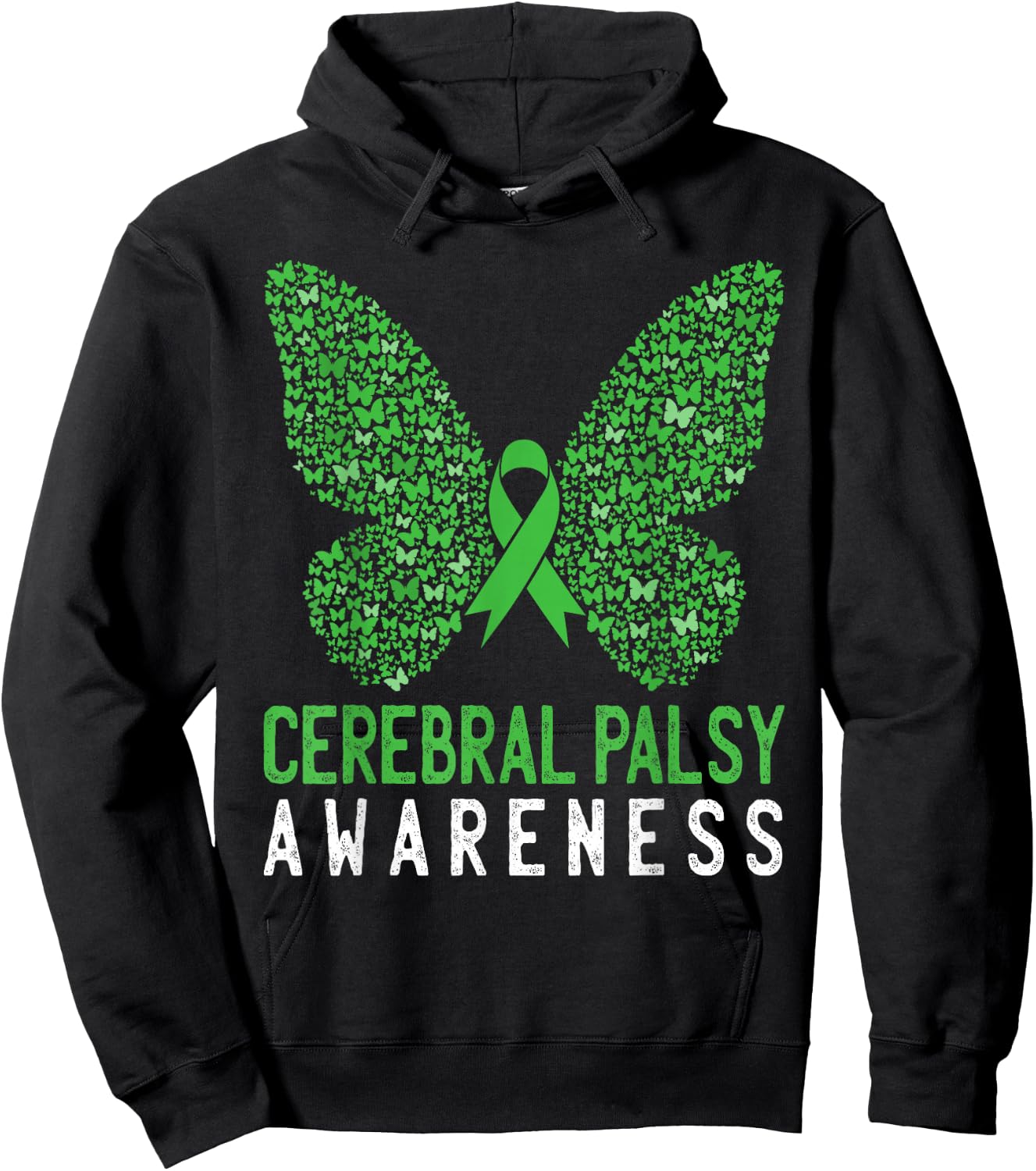 Butterfly Cerebral Palsy Awareness CP Green Ribbon Support Hoodie - Hoodie | Black
