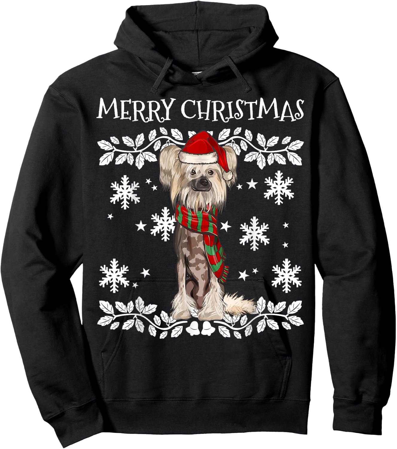 Merry Christmas Ornament Chinese Crested Xmas Santa Hoodie - Hoodie | Black