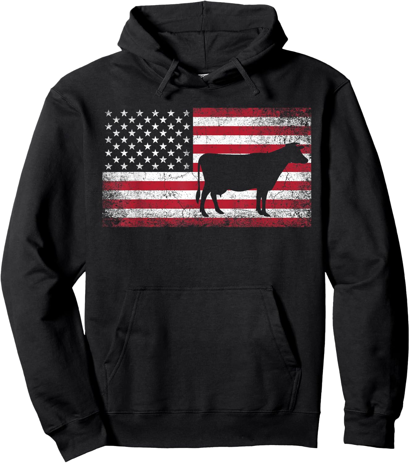 Cow Farm Farmer 4th of July American Flag Patriotic USA Hoodie - Hoodie | Black