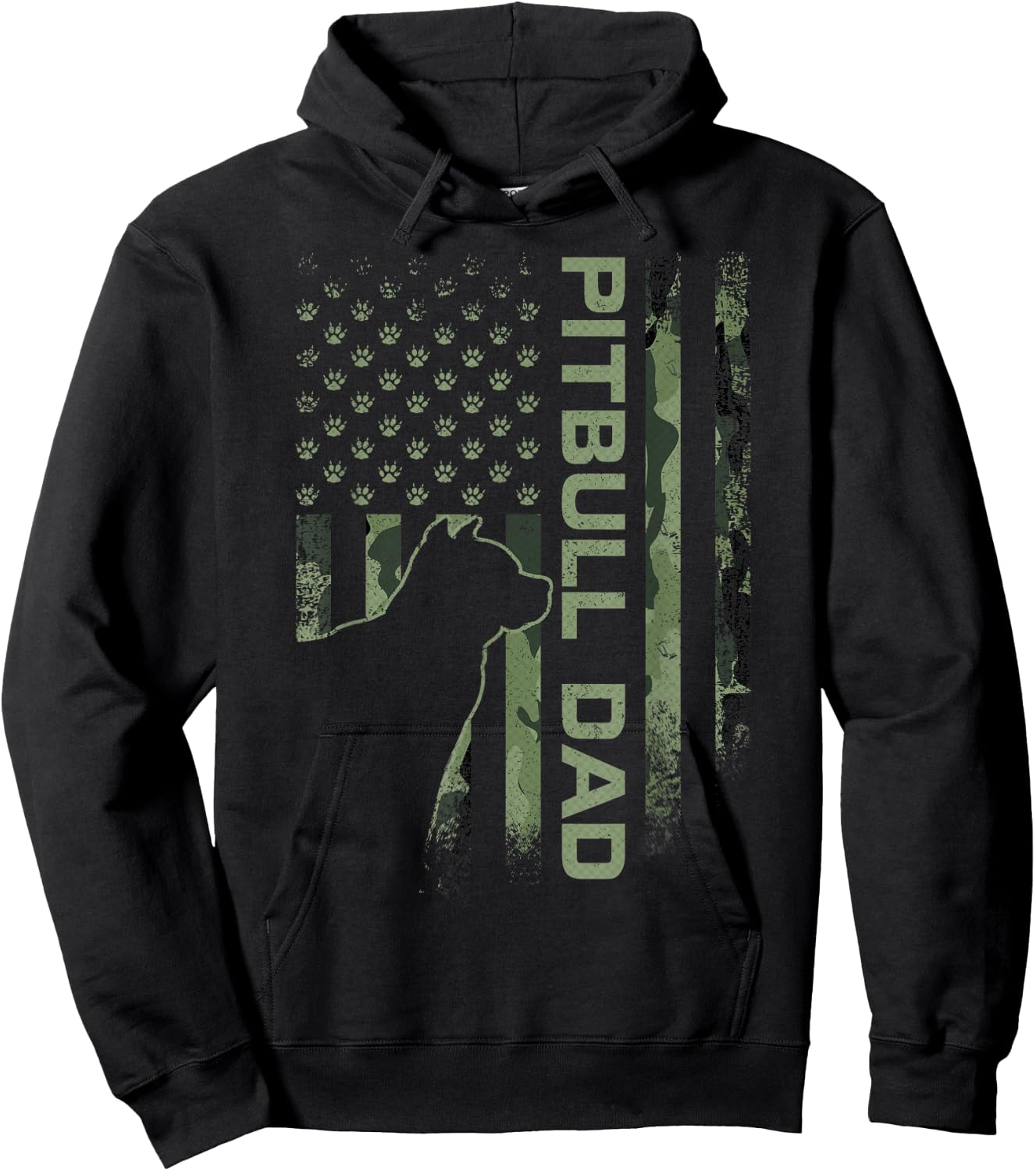 American Camo Flag Proud Pitbull Dog Dad Pittie Silhouette Hoodie - Hoodie | Black