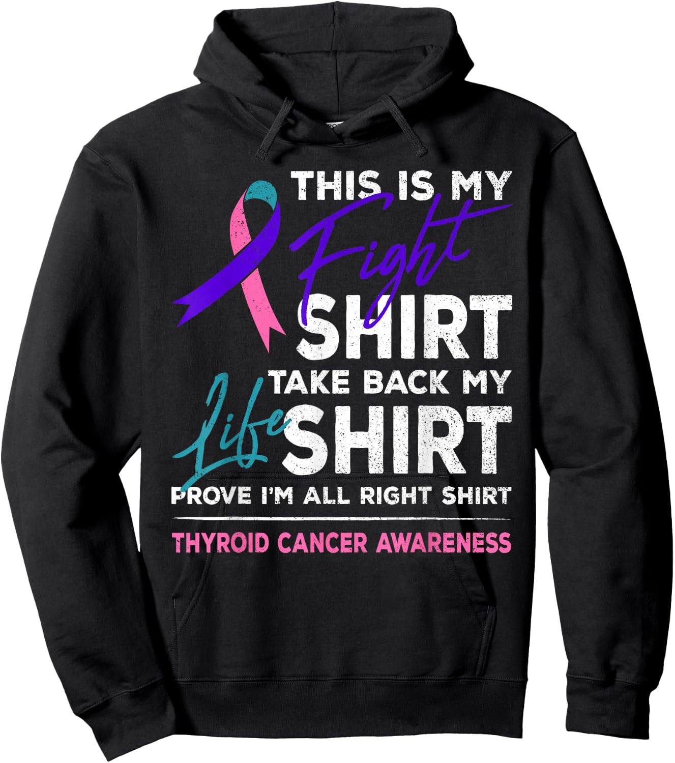 This Is My Fight Shirt Thyroid Cancer Awareness Ribbon Gift Hoodie - Hoodie | Black