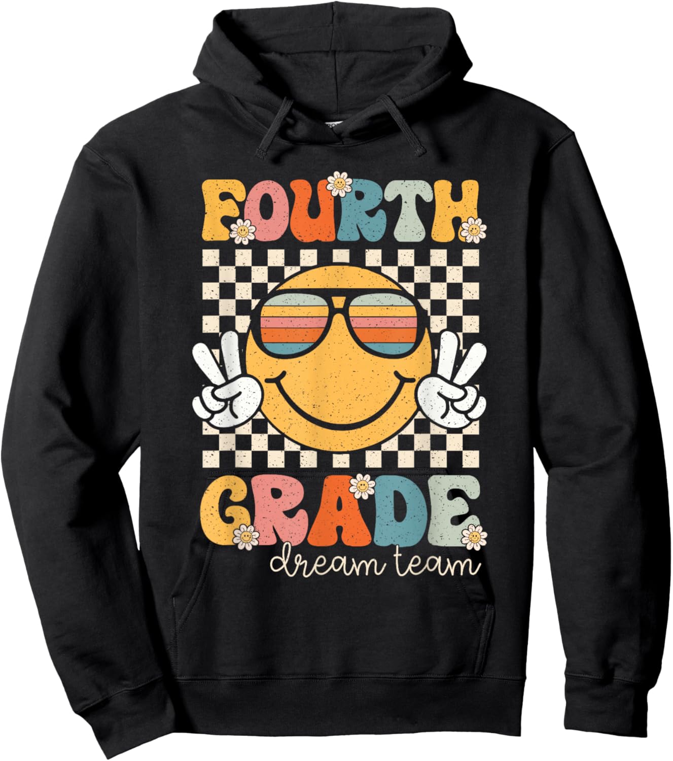 Fourth Grade Dream Team Smile Retro Back To School 4th Grade Hoodie - Hoodie | Black