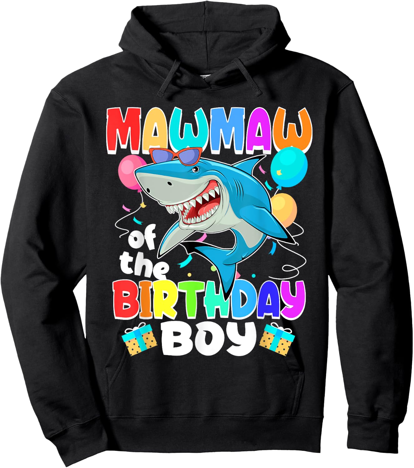 Mawmaw of the Birthday Boy Family Matching Party Shark Hoodie - Hoodie | Black