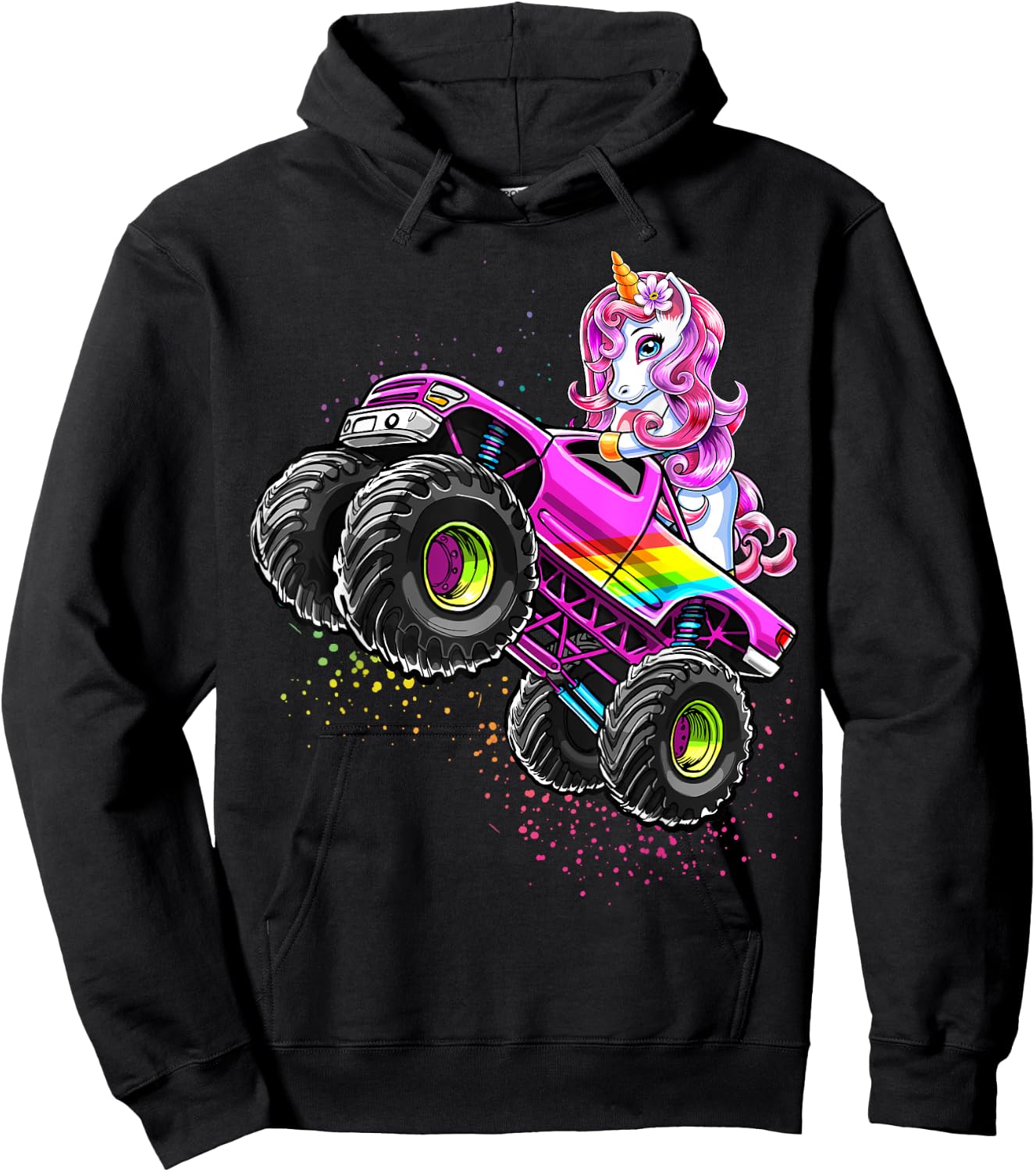 Monster Truck Unicorn Birthday Party Monster Truck Girl Gift Hoodie - Hoodie | Black